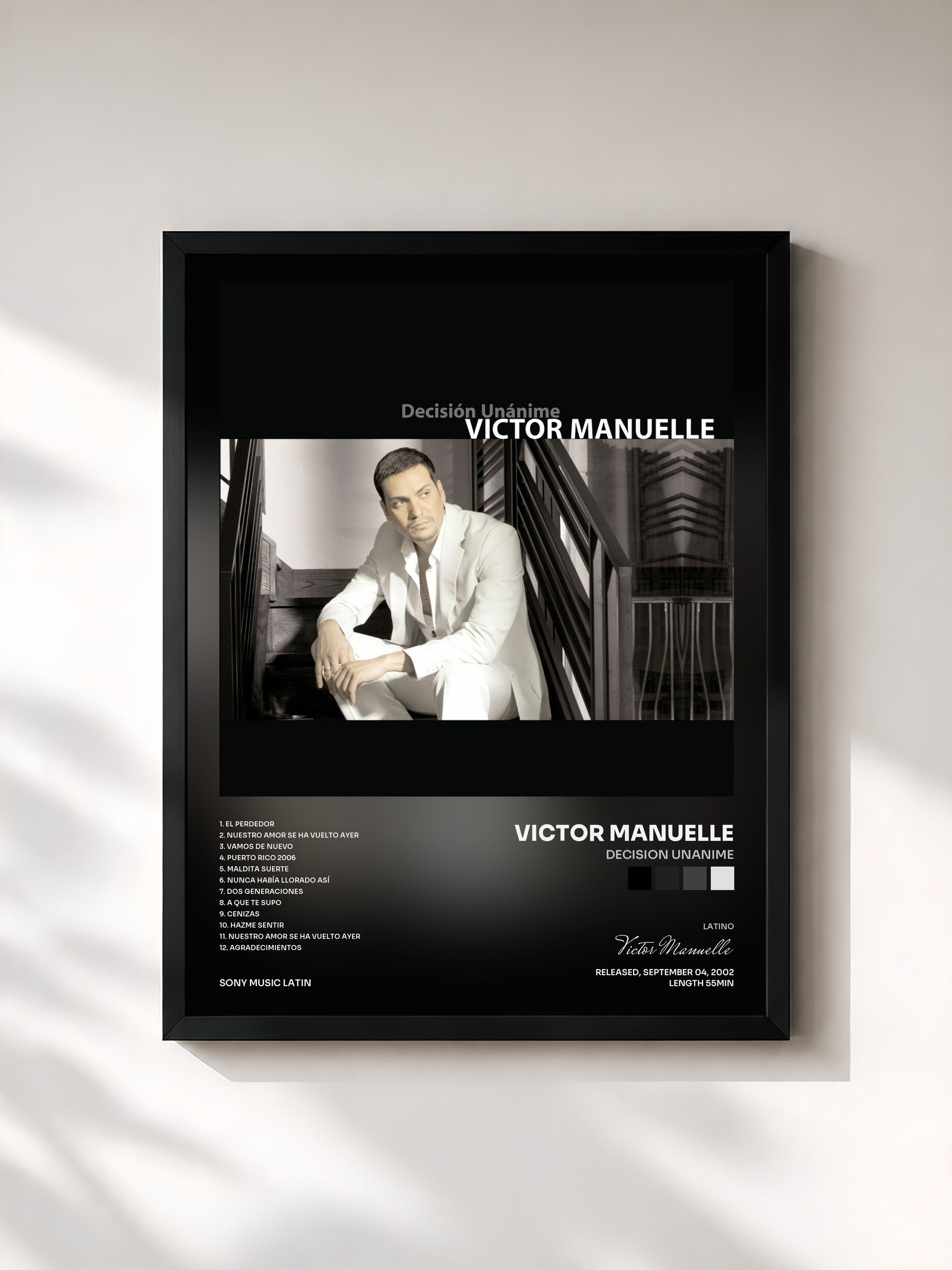 #noir Tableau de l'album Decision Unanime de Victor Manuelle, cadre noir, imprimé et encadré en France