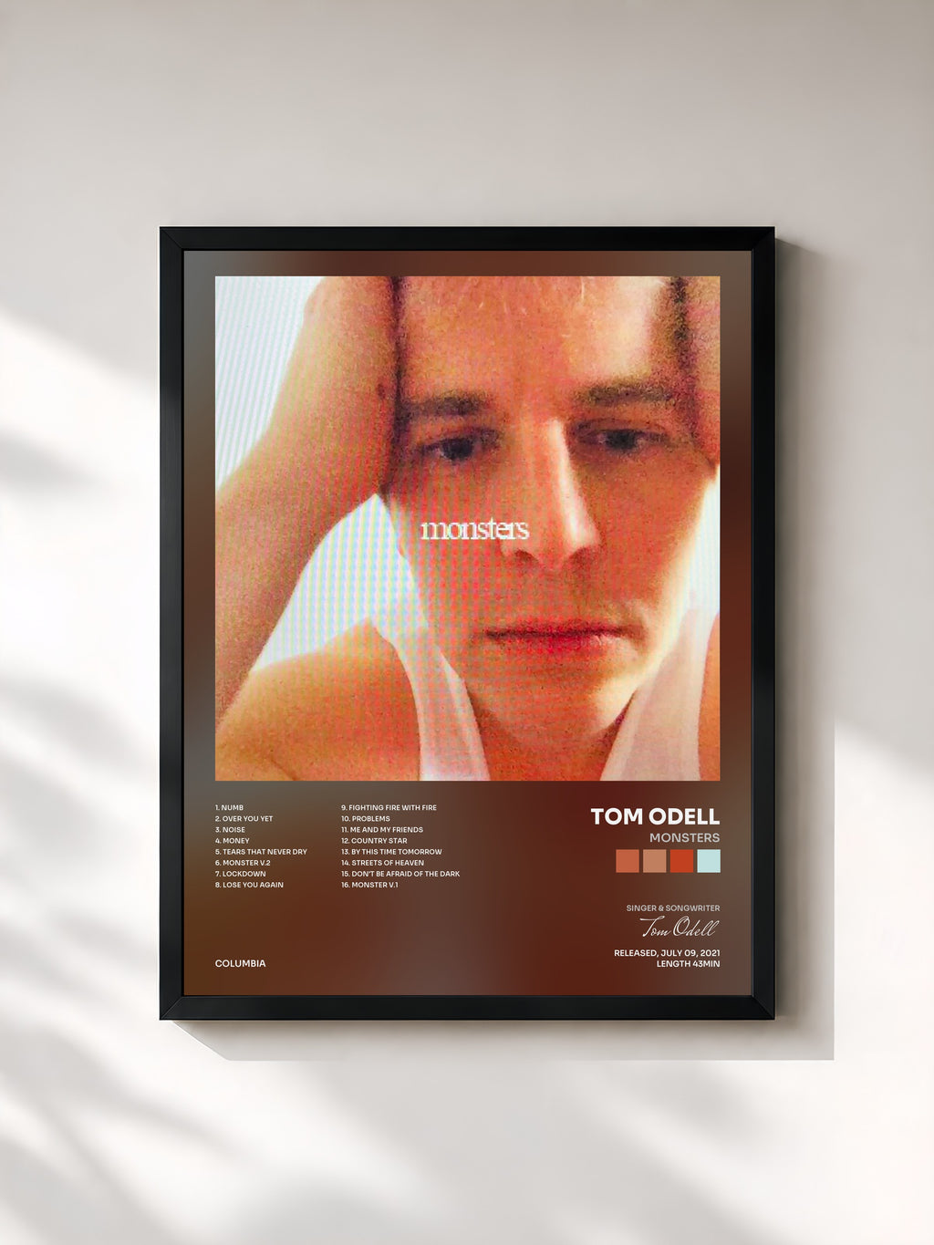 #noir Tableau de l'album monsters de Tom Odell, cadre noir, imprimé et encadré en France