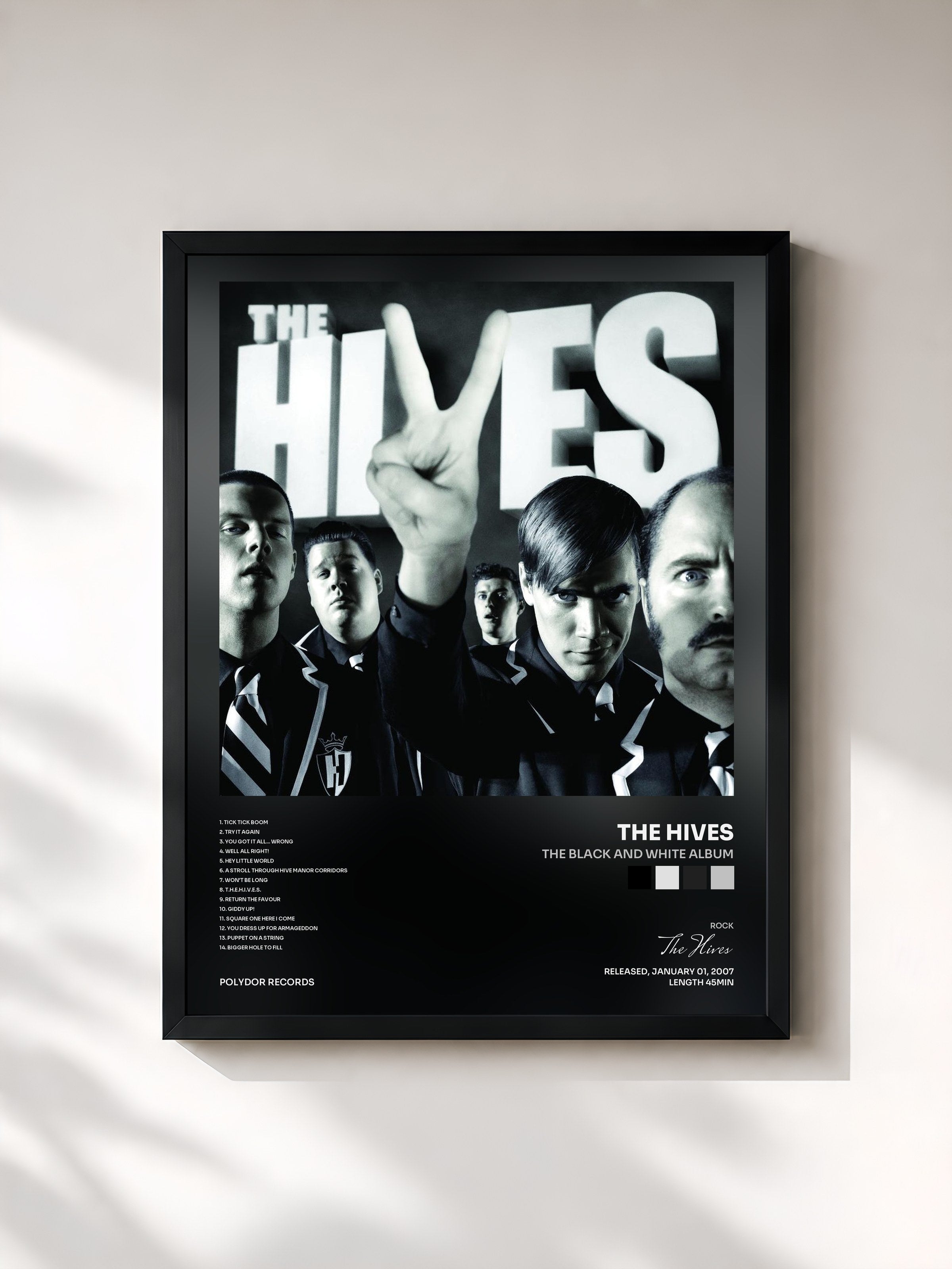 #noir Tableau de l'album The Black and White album de The Hives, cadre noir, imprimé et encadré en France