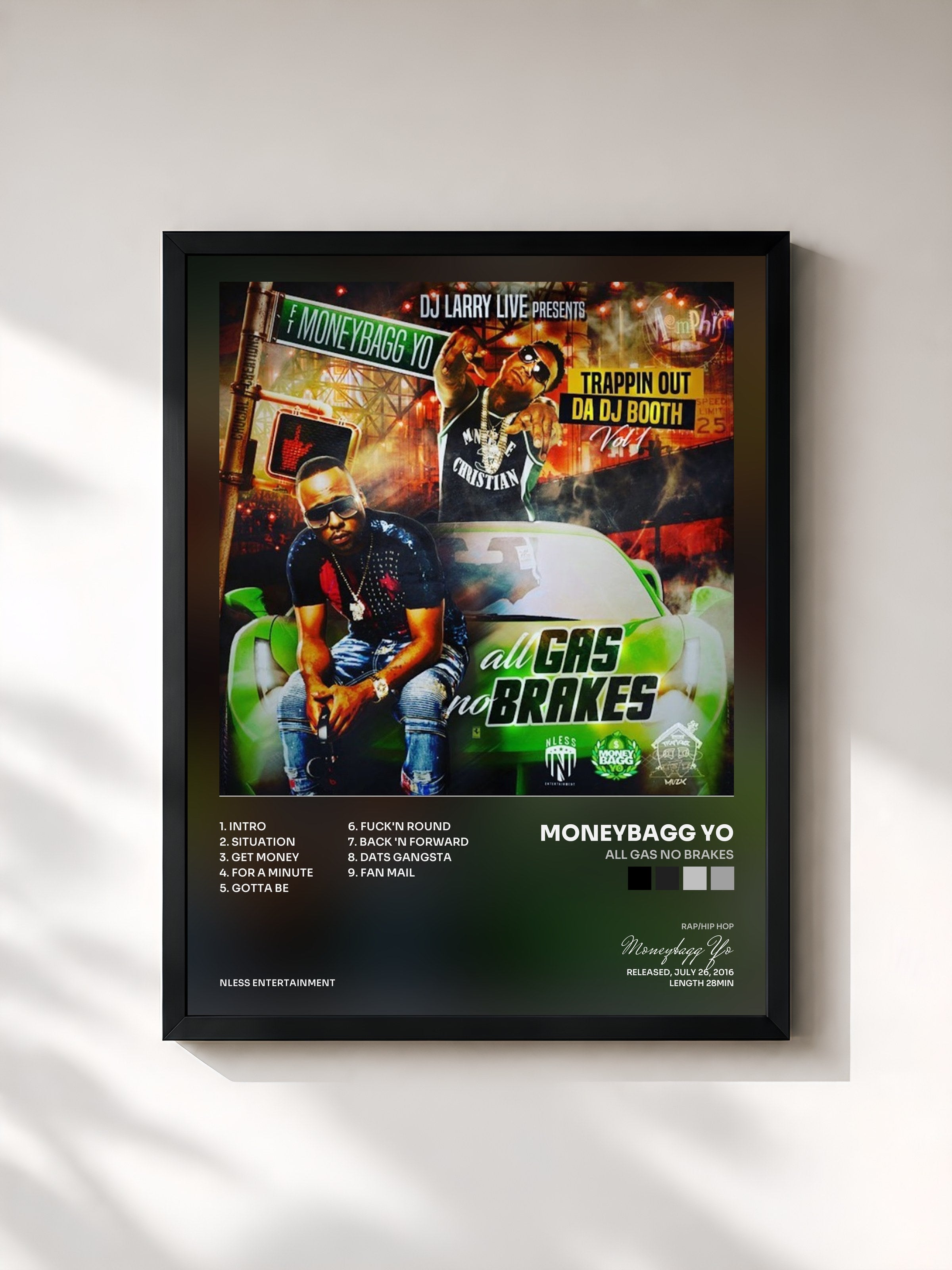 #noir Tableau de l'album All Gas No Brakes de Moneybagg Yo, cadre noir, imprimé et encadré en France