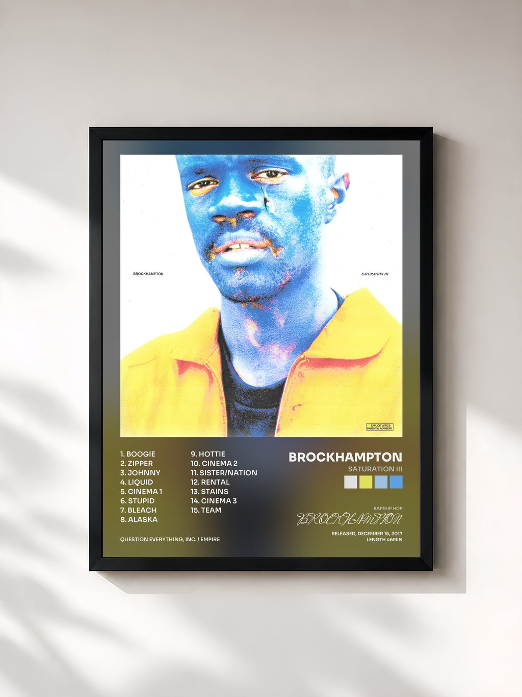#noir Tableau de l'album SATURATION III de BROCKHAMPTON, cadre noir, imprimé et encadré en France