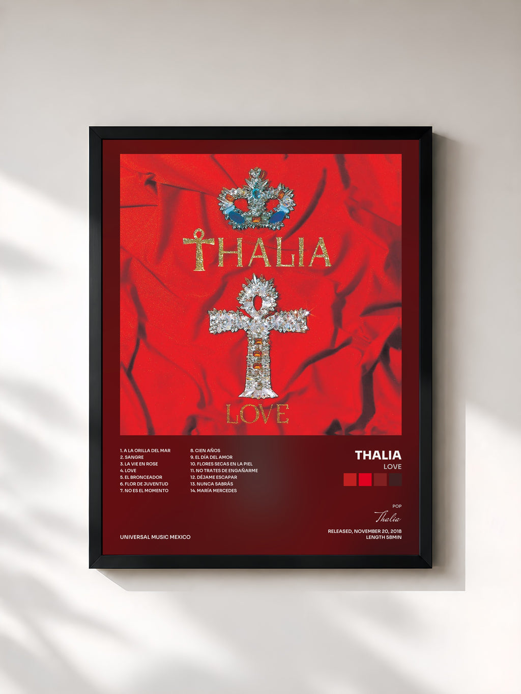 #noir Tableau de l'album Love de Thalia, cadre noir, imprimé et encadré en France