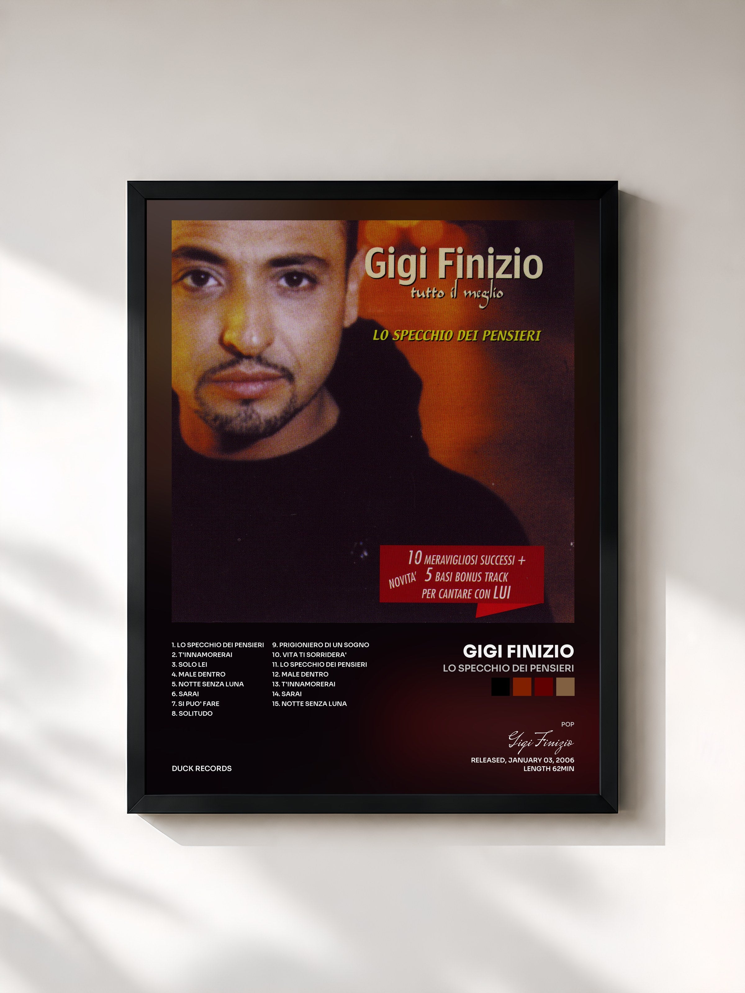 #noir Tableau de l'album Lo Specchio Dei Pensieri de Gigi Finizio, cadre noir, imprimé et encadré en France
