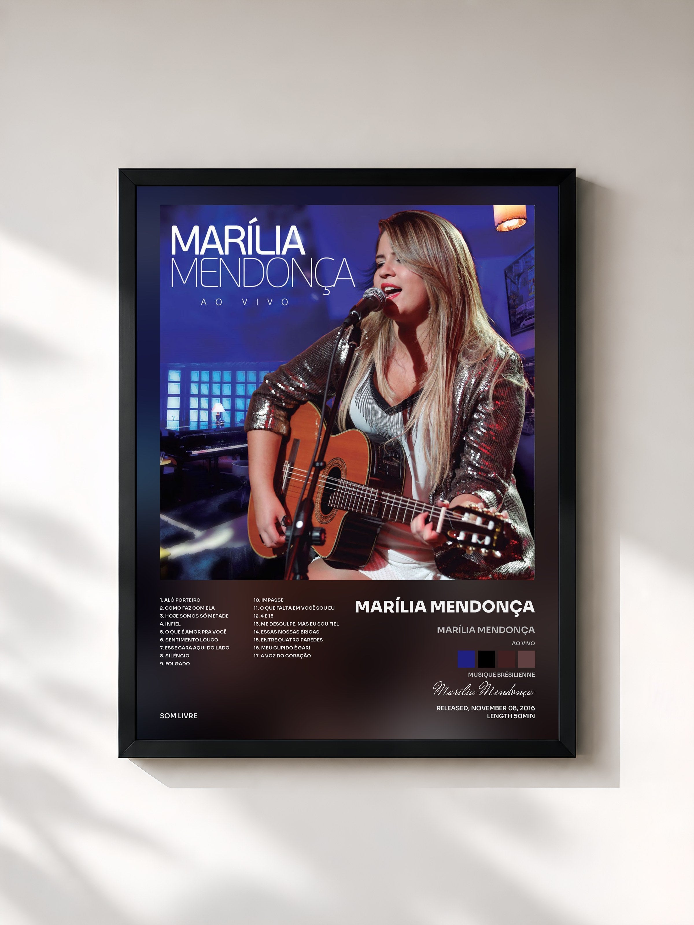 #noir Tableau de l'album Marília Mendonça (Ao Vivo) de Marília Mendonça, cadre noir, imprimé et encadré en France