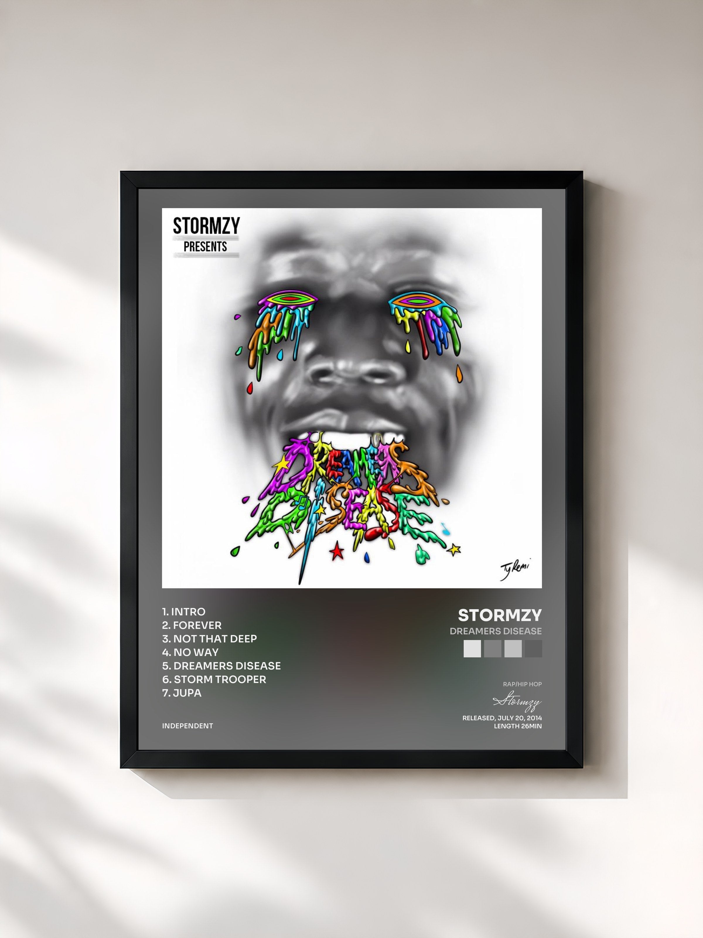 #noir Tableau de l'album Dreamers Disease de Stormzy, cadre noir, imprimé et encadré en France