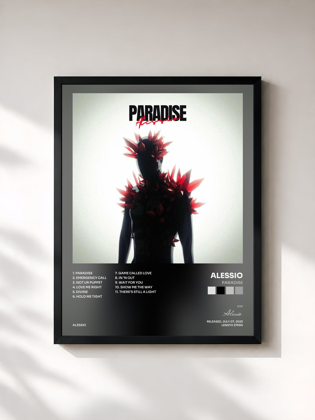 #noir Tableau de l'album PARADISE de Alessio, cadre noir, imprimé et encadré en France