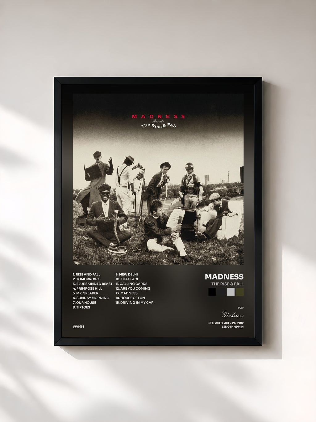 #noir Tableau de l'album The Rise & Fall de Madness, cadre noir, imprimé et encadré en France