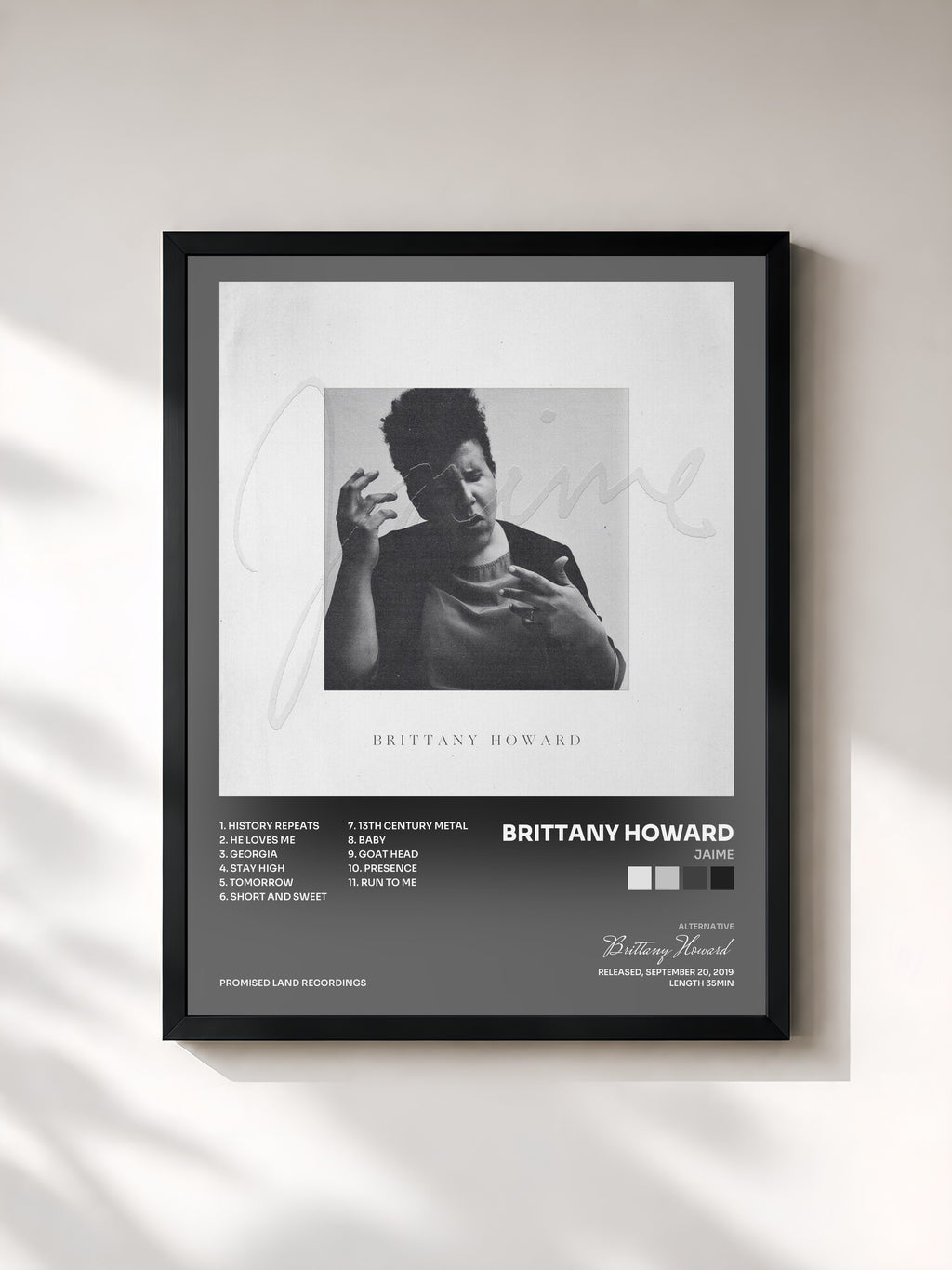#noir Tableau de l'album Jaime de Brittany Howard, cadre noir, imprimé et encadré en France