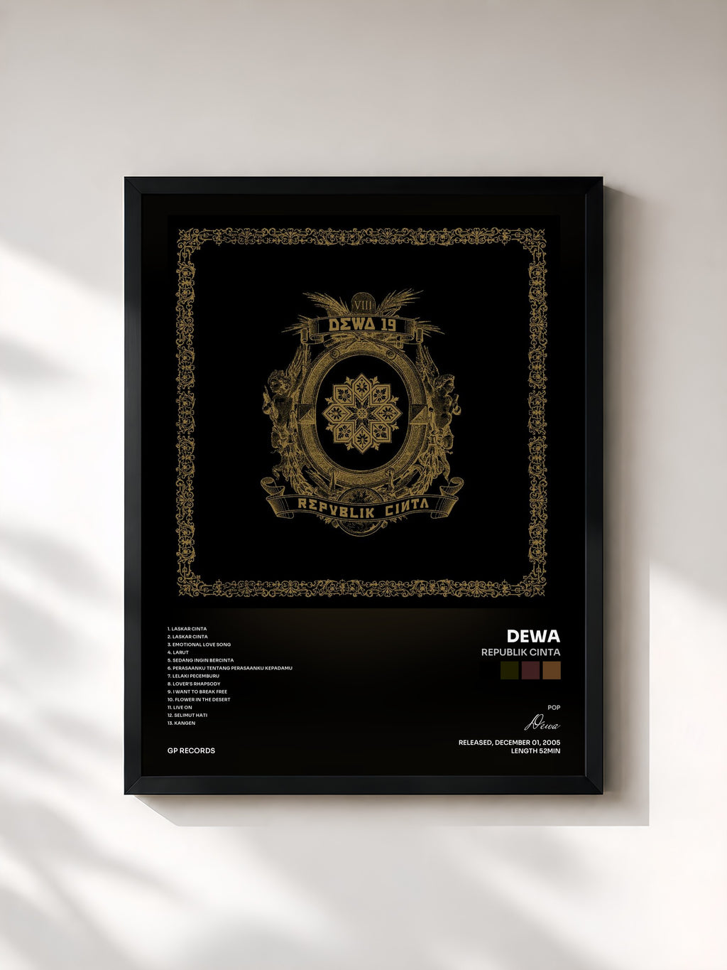 #noir Tableau de l'album Republik Cinta de Dewa, cadre noir, imprimé et encadré en France