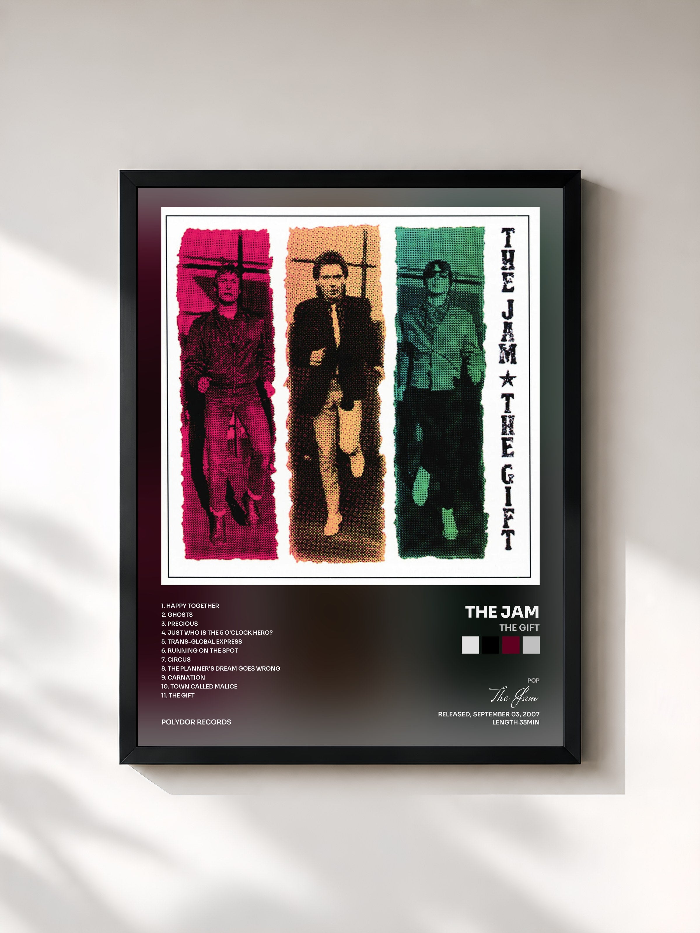#noir Tableau de l'album The Gift de The Jam, cadre noir, imprimé et encadré en France