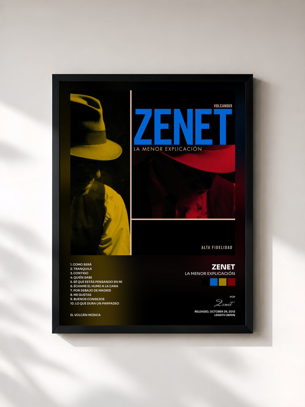 #noir Tableau de l'album La Menor Explicación de Zenet, cadre noir, imprimé et encadré en France
