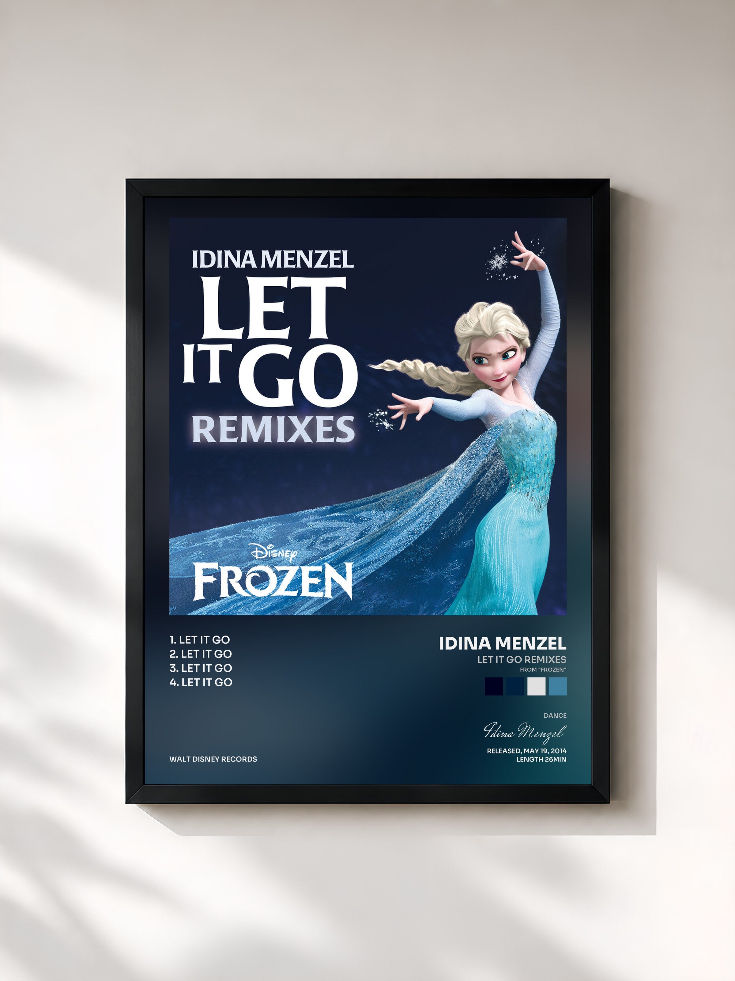 #noir Tableau de l'album Let It Go Remixes (From "Frozen") de Idina Menzel, cadre noir, imprimé et encadré en France