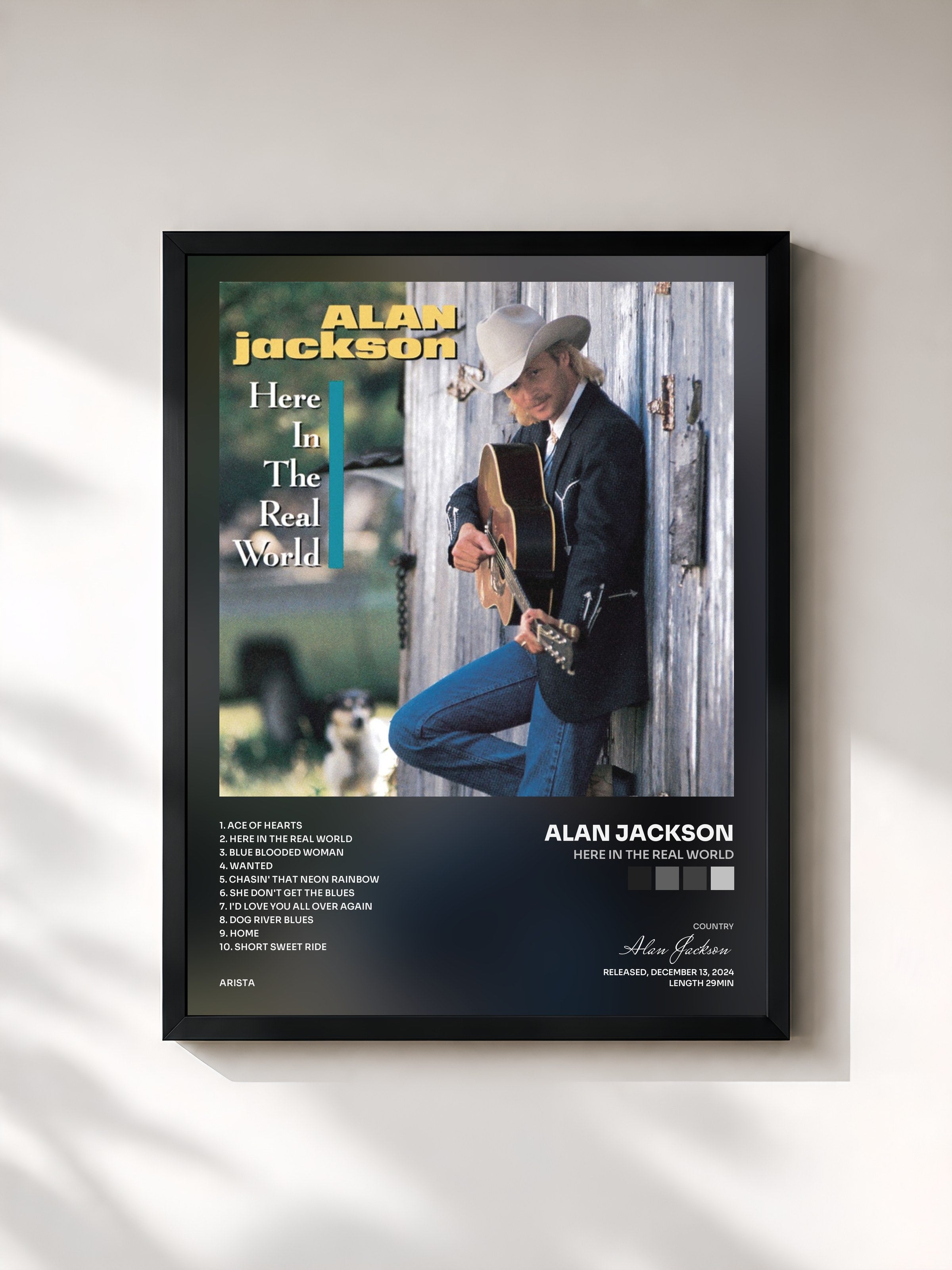 #noir Tableau de l'album Here In The Real World de Alan Jackson, cadre noir, imprimé et encadré en France