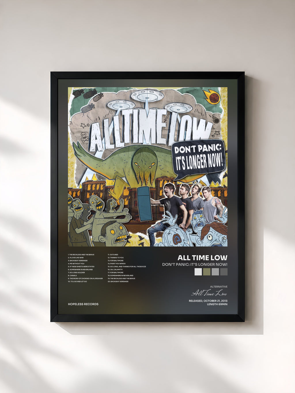#noir Tableau de l'album Don't Panic: It's Longer Now! de All Time Low, cadre noir, imprimé et encadré en France