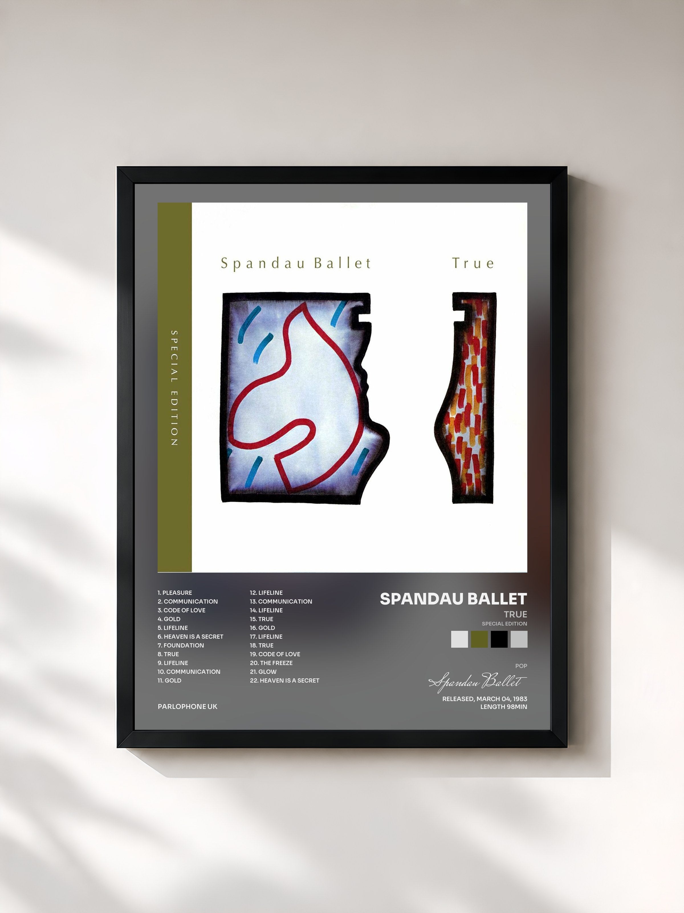 #noir Tableau de l'album True (Special Edition) de Spandau Ballet, cadre noir, imprimé et encadré en France