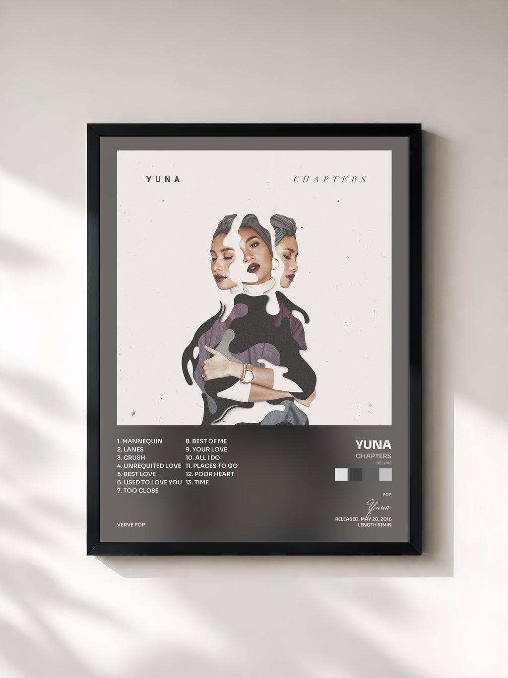 #noir Tableau de l'album Chapters (Deluxe) de Yuna, cadre noir, imprimé et encadré en France