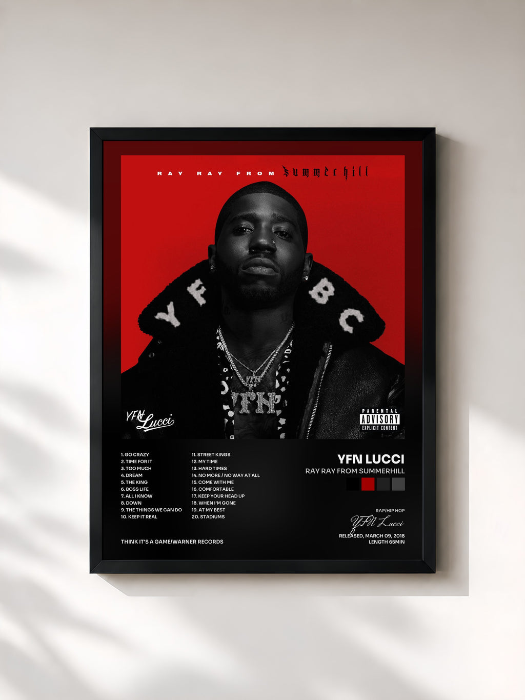 #noir Tableau de l'album Ray Ray from Summerhill de YFN Lucci, cadre noir, imprimé et encadré en France