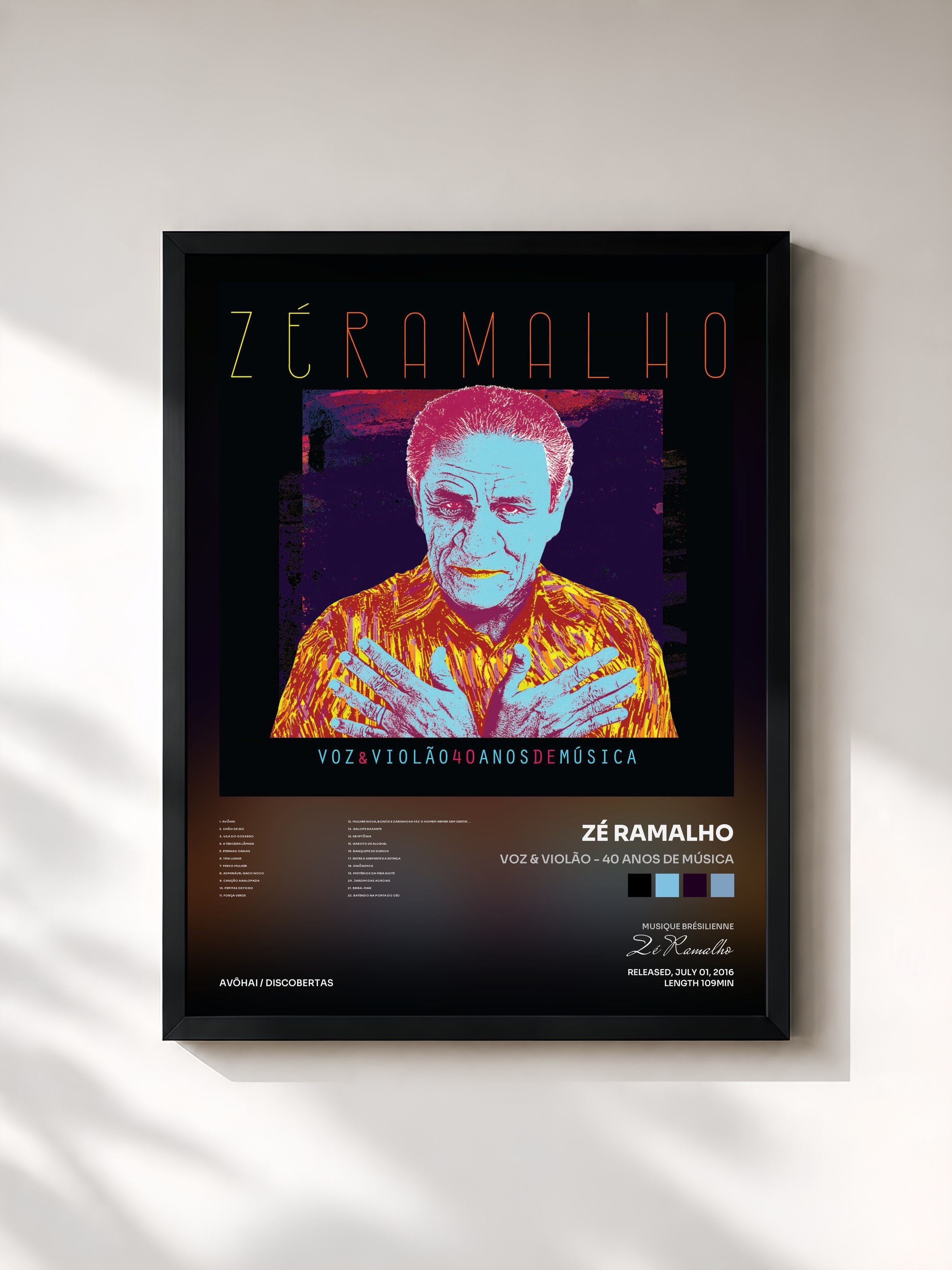 #noir Tableau de l'album Voz & Violão - 40 Anos de Música de Zé Ramalho, cadre noir, imprimé et encadré en France