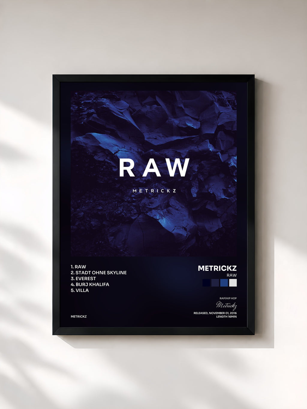 #noir Tableau de l'album RAW de Metrickz, cadre noir, imprimé et encadré en France