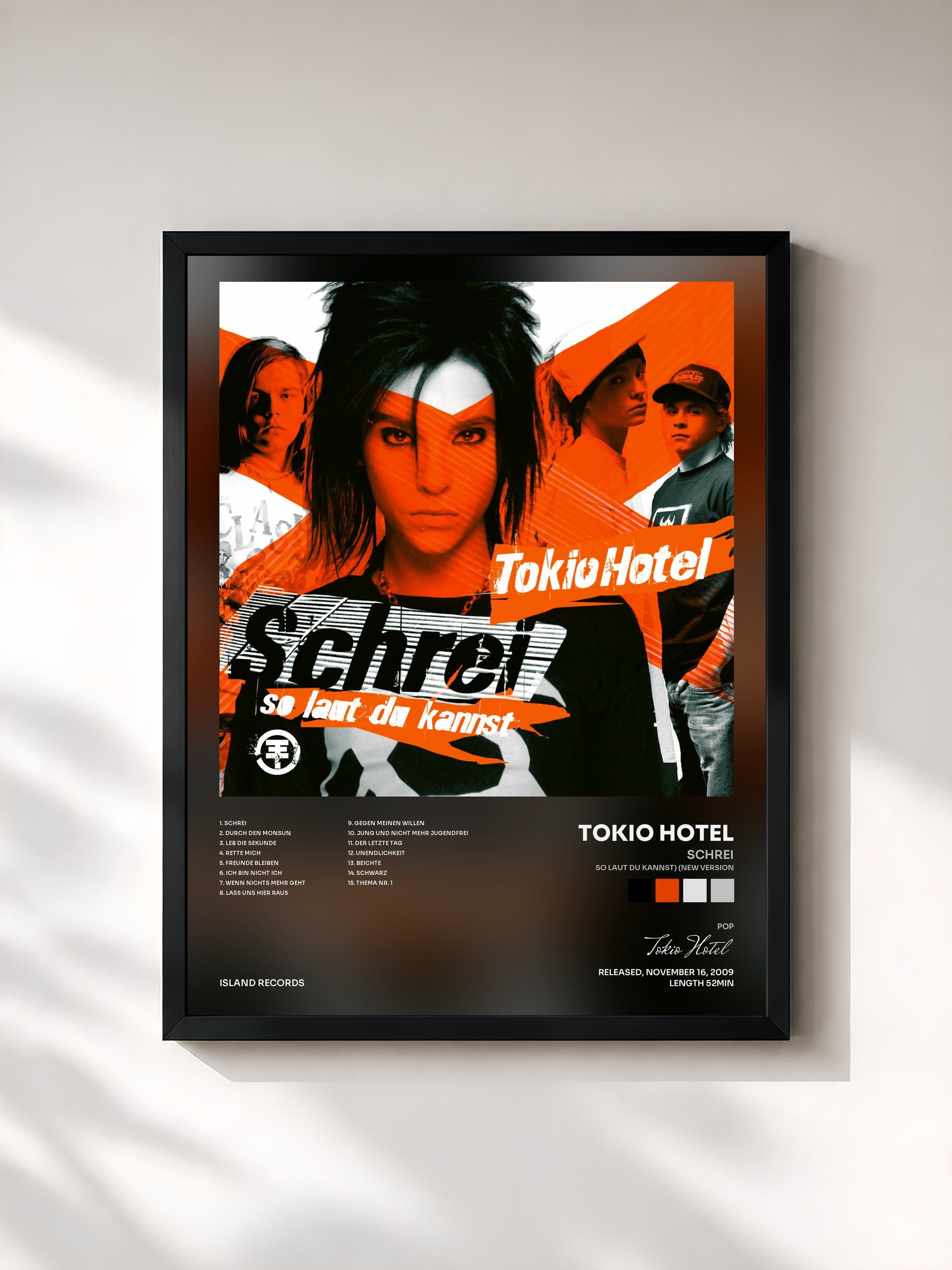 #noir Tableau de l'album Schrei (so laut du kannst) (New Version) de Tokio Hotel, cadre noir, imprimé et encadré en France