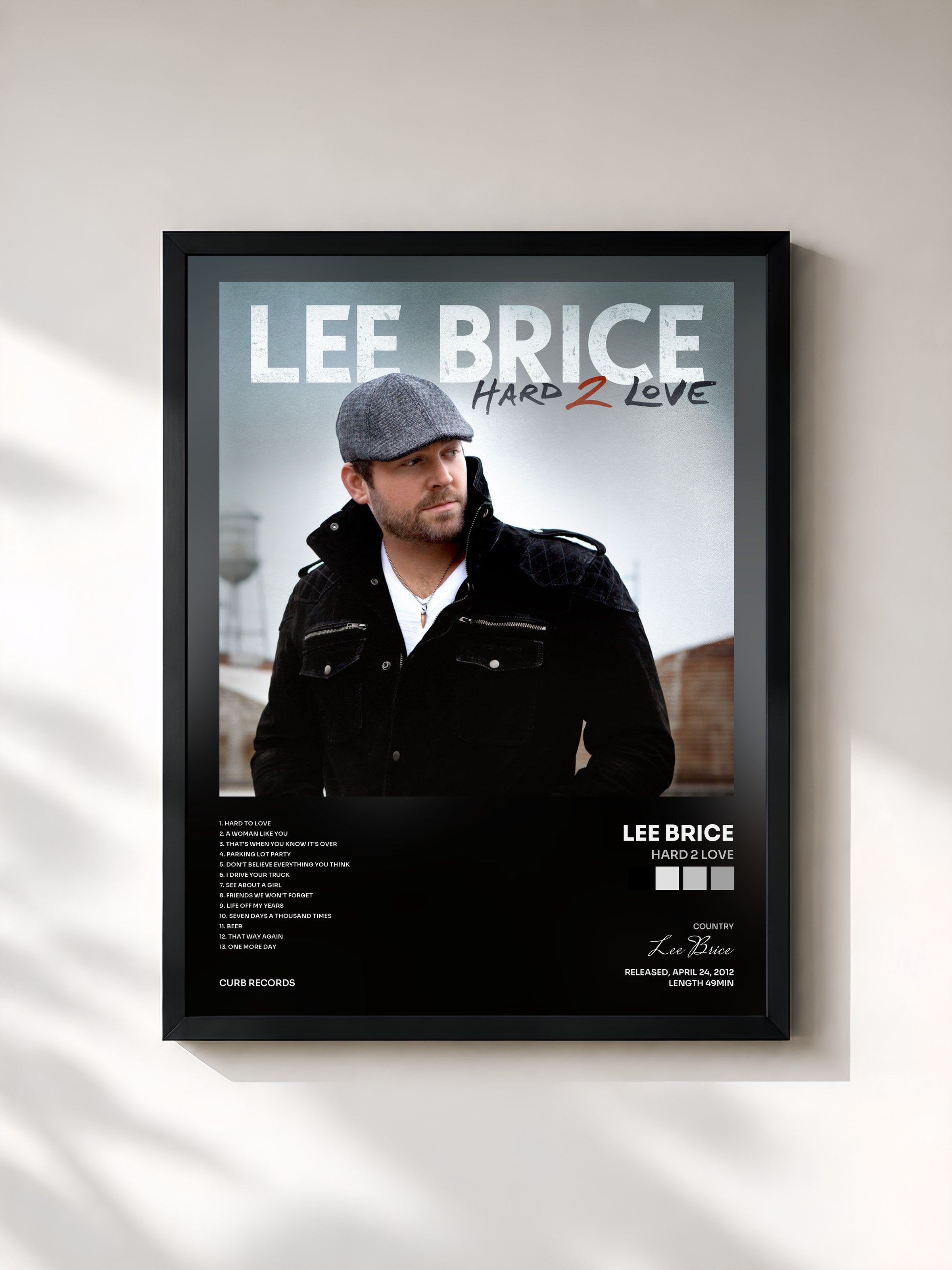 #noir Tableau de l'album Hard 2 Love de Lee Brice, cadre noir, imprimé et encadré en France