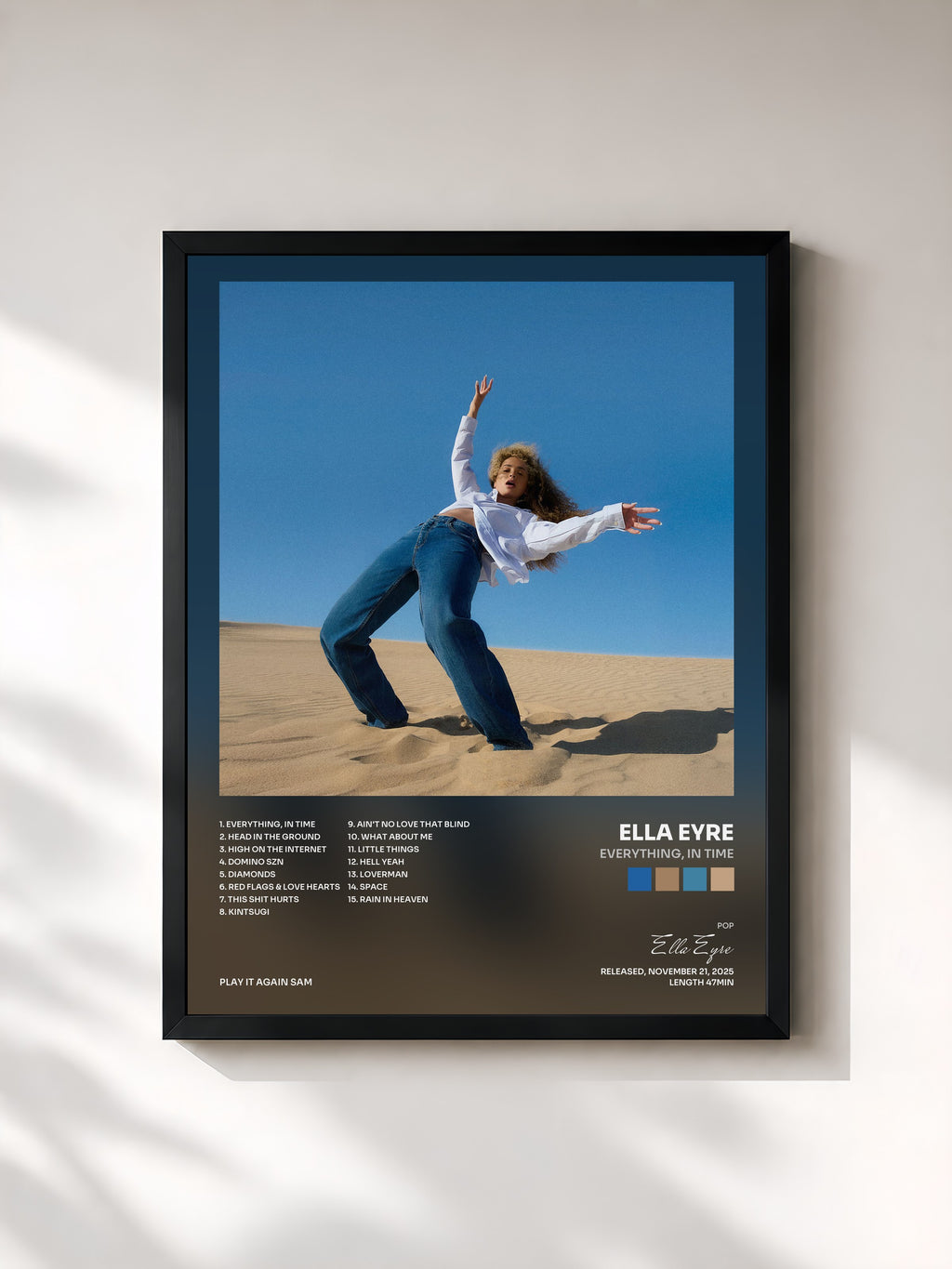 #noir Tableau de l'album everything, in time de Ella Eyre, cadre noir, imprimé et encadré en France