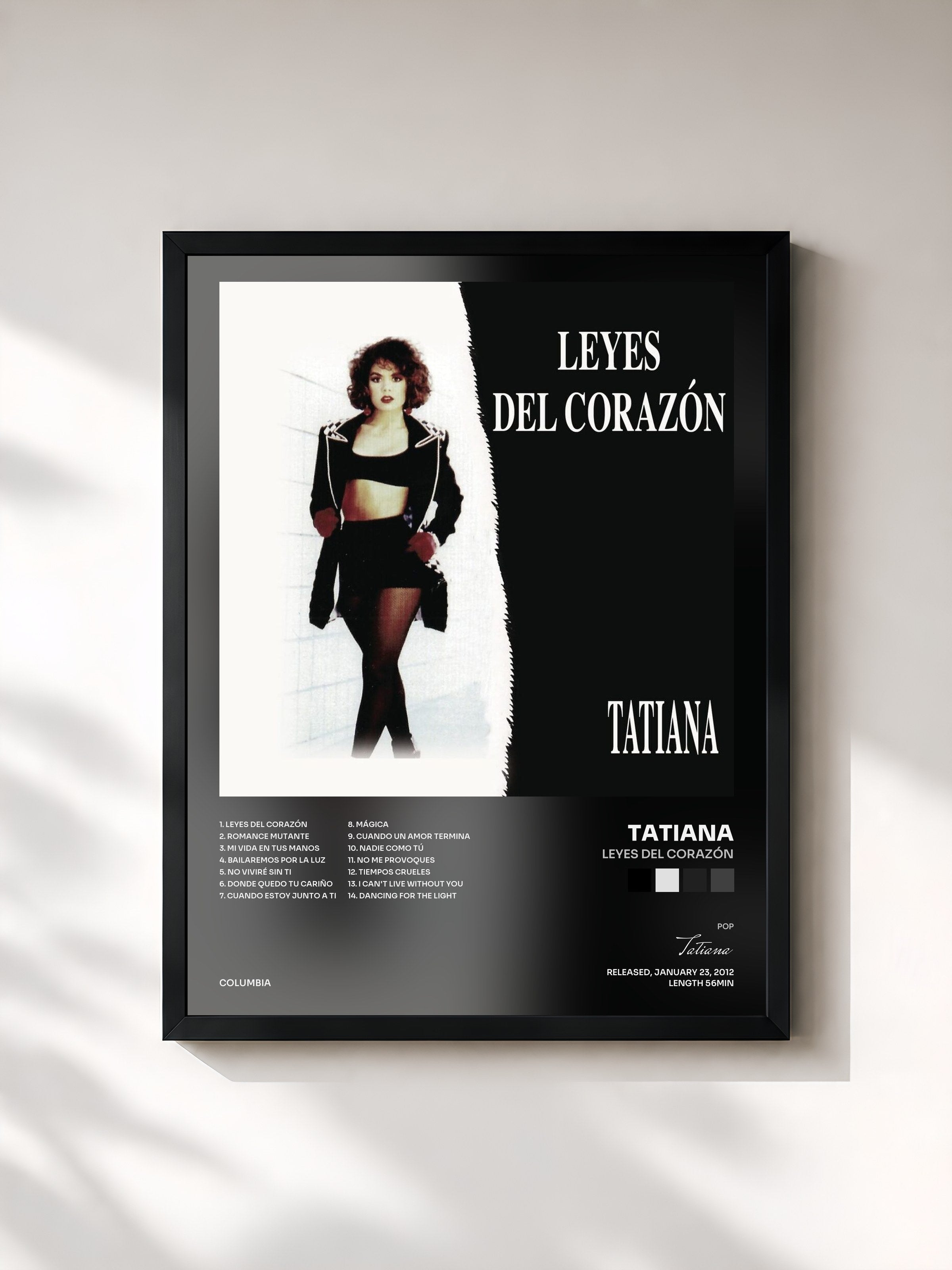 #noir Tableau de l'album Leyes Del Corazón de Tatiana, cadre noir, imprimé et encadré en France