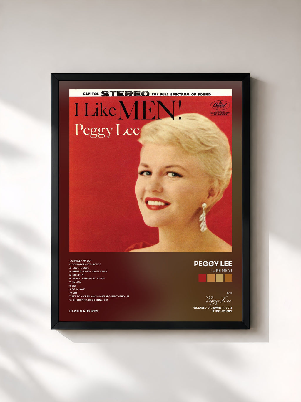 #noir Tableau de l'album I Like Men! de Peggy Lee, cadre noir, imprimé et encadré en France