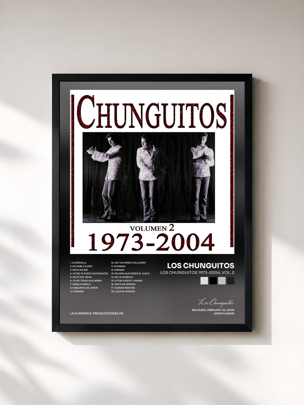 #noir Tableau de l'album Los Chunguitos 1973-2004, Vol. 2 de Los Chunguitos, cadre noir, imprimé et encadré en France