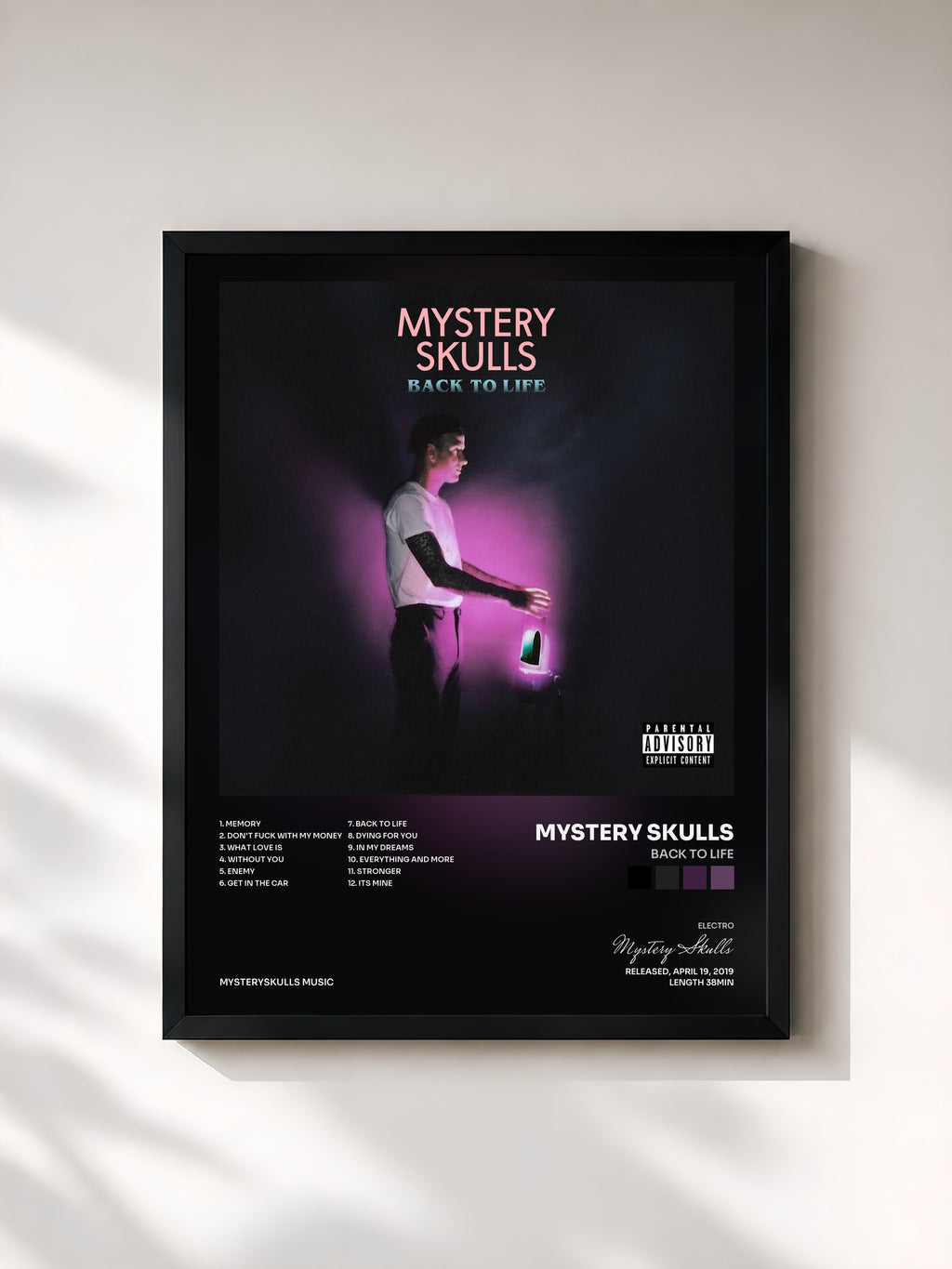#noir Tableau de l'album Back To Life de Mystery Skulls, cadre noir, imprimé et encadré en France