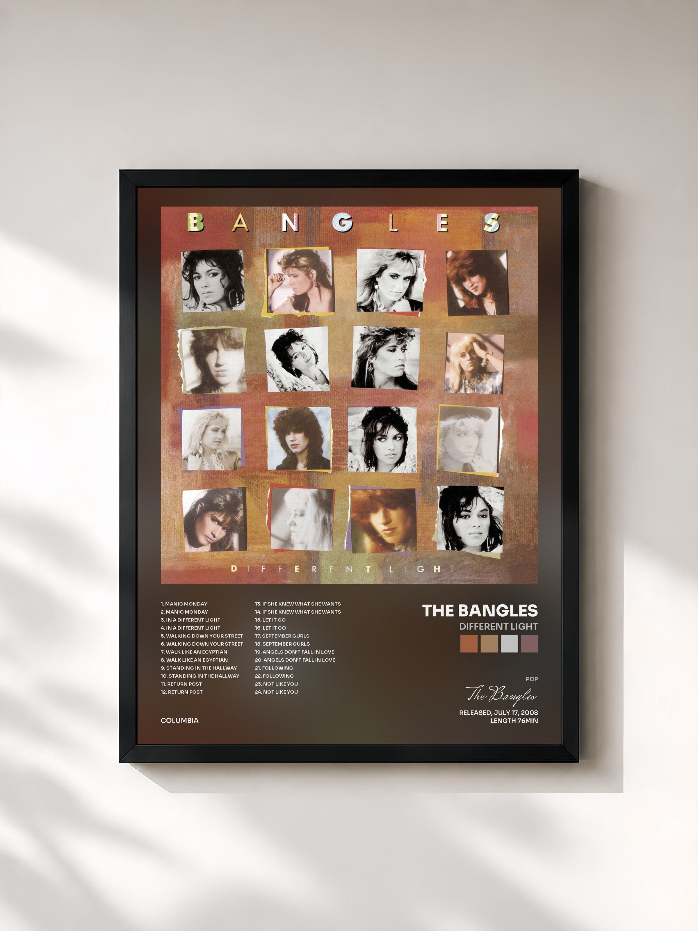 #noir Tableau de l'album Different Light de The Bangles, cadre noir, imprimé et encadré en France