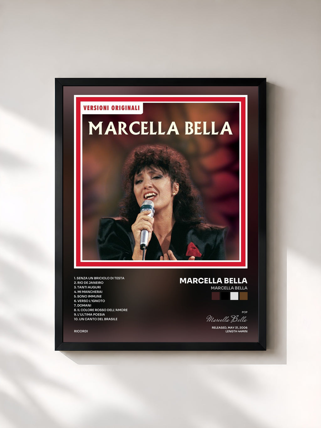 #noir Tableau de l'album Marcella Bella de Marcella Bella, cadre noir, imprimé et encadré en France