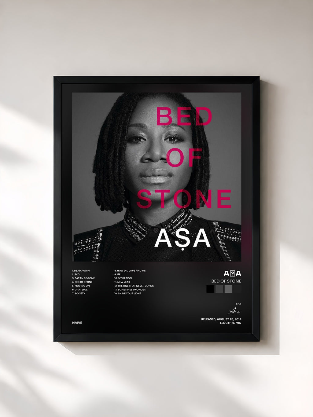#noir Tableau de l'album Bed of Stone de Aṣa, cadre noir, imprimé et encadré en France