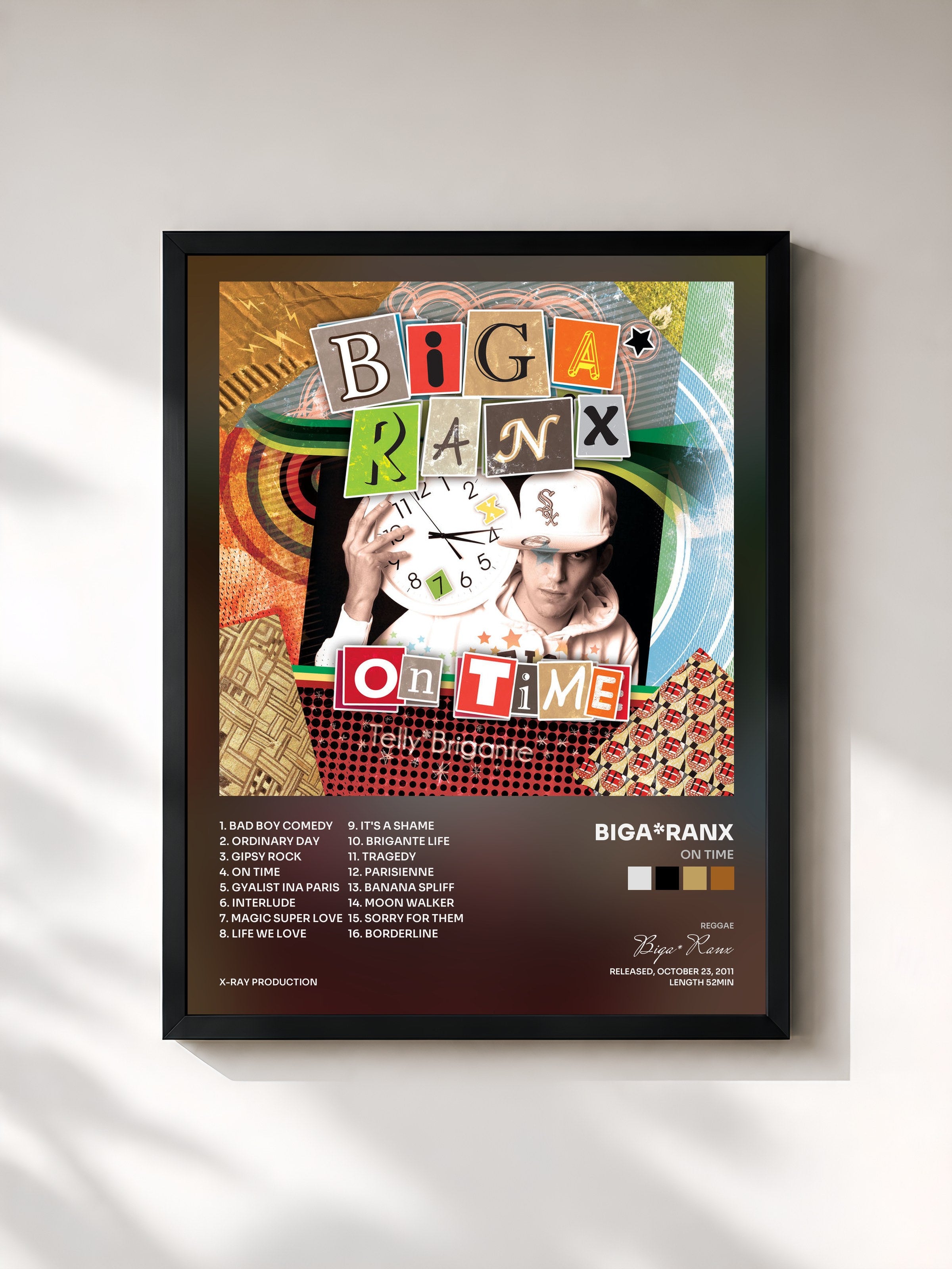 #noir Tableau de l'album On time de Biga*Ranx, cadre noir, imprimé et encadré en France