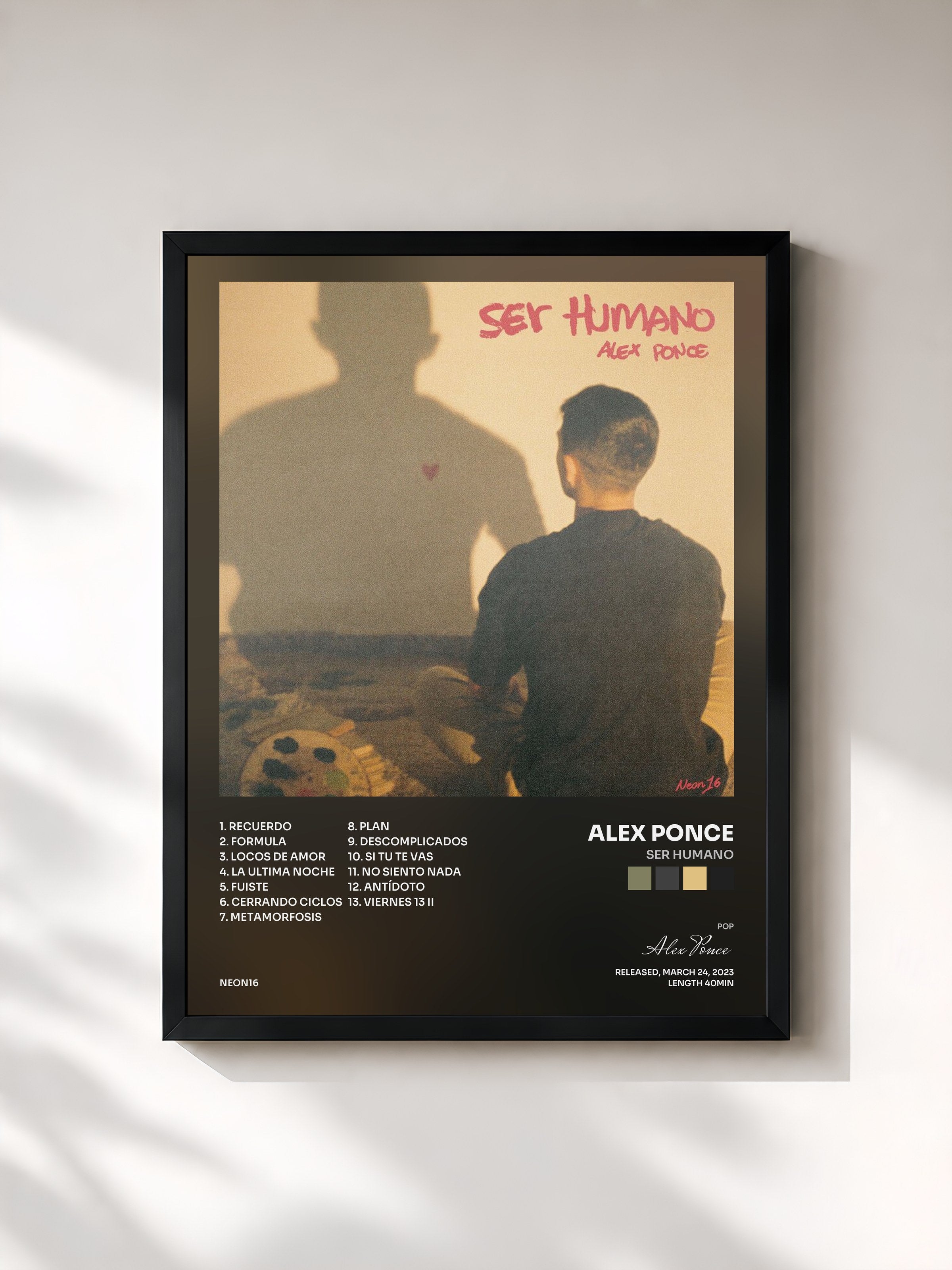 #noir Tableau de l'album ser humano de Alex Ponce, cadre noir, imprimé et encadré en France