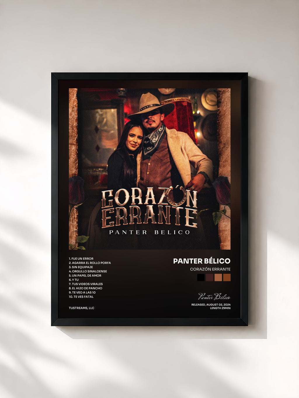 #noir Tableau de l'album CORAZÓN ERRANTE de Panter Bélico, cadre noir, imprimé et encadré en France