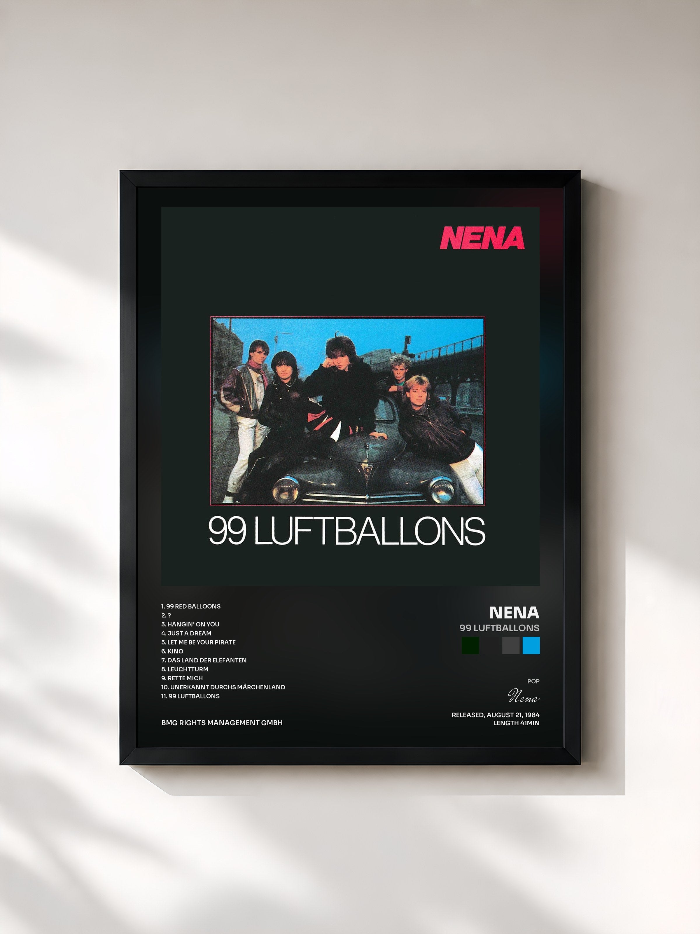 #noir Tableau de l'album 99 Luftballons de Nena, cadre noir, imprimé et encadré en France