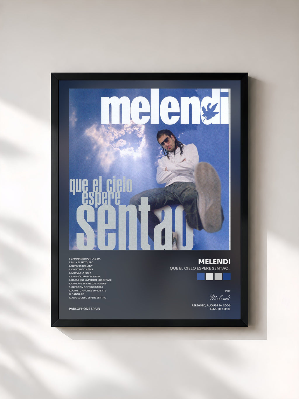 #noir Tableau de l'album Que El Cielo Espere Sentao.. de Melendi, cadre noir, imprimé et encadré en France