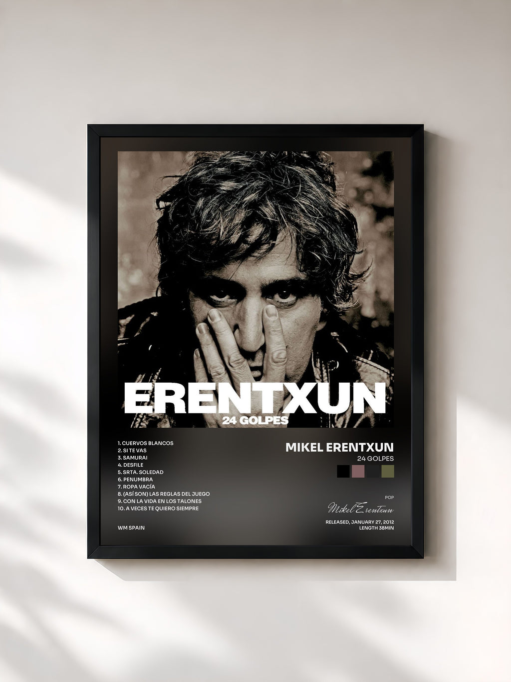 #noir Tableau de l'album 24 Golpes de Mikel Erentxun, cadre noir, imprimé et encadré en France