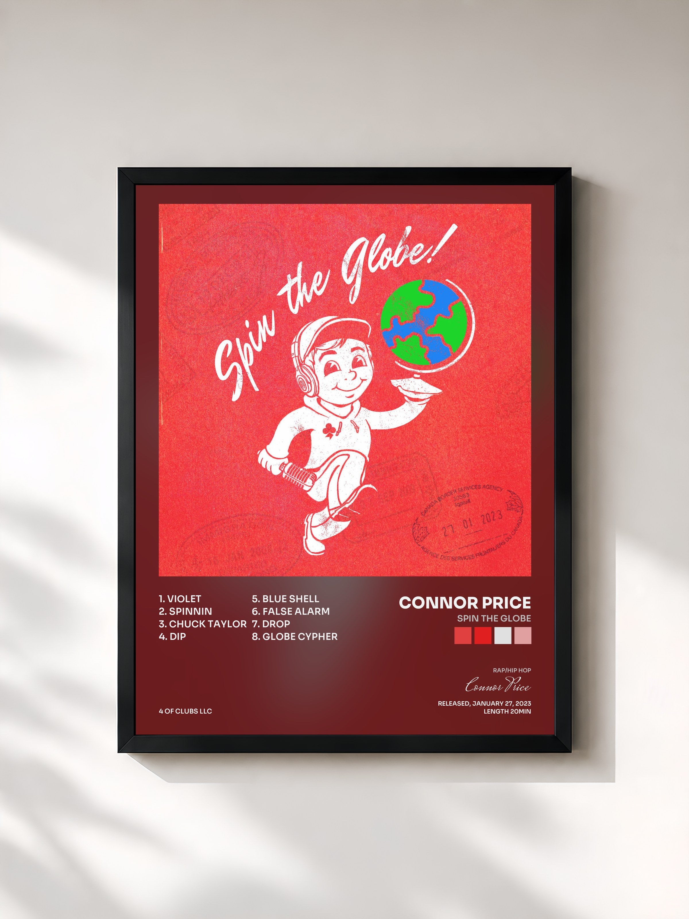 #noir Tableau de l'album Spin The Globe de Connor Price, cadre noir, imprimé et encadré en France