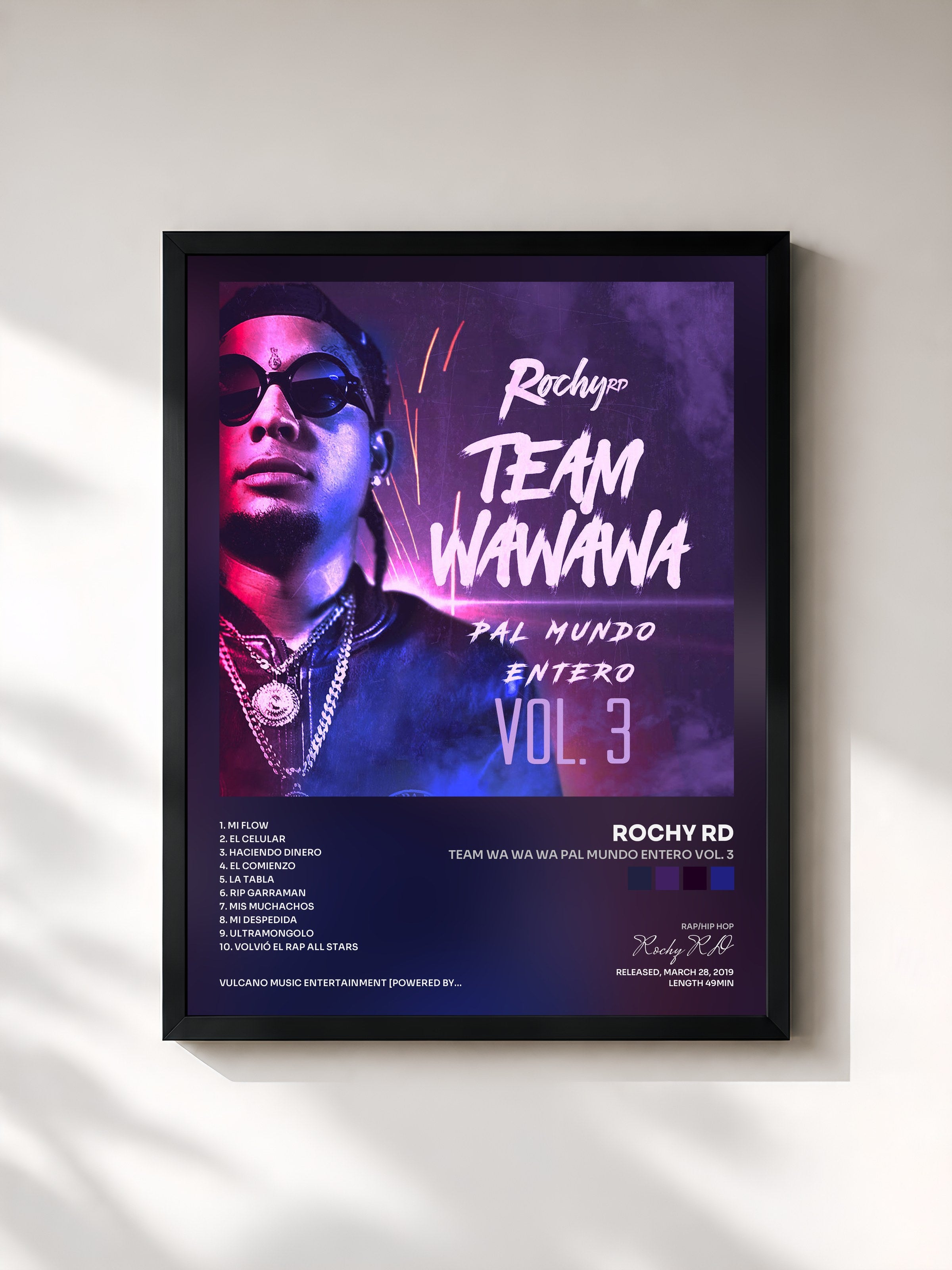 #noir Tableau de l'album Team Wa Wa Wa Pal Mundo Entero Vol. 3 de Rochy RD, cadre noir, imprimé et encadré en France