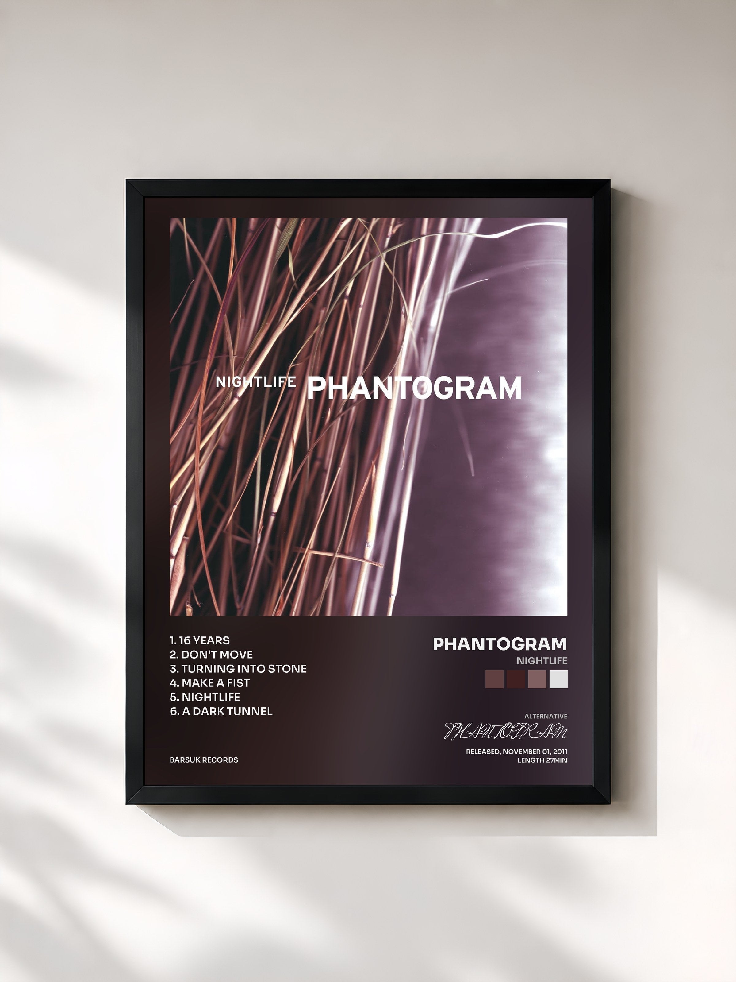 #noir Tableau de l'album Nightlife de PHANTOGRAM, cadre noir, imprimé et encadré en France