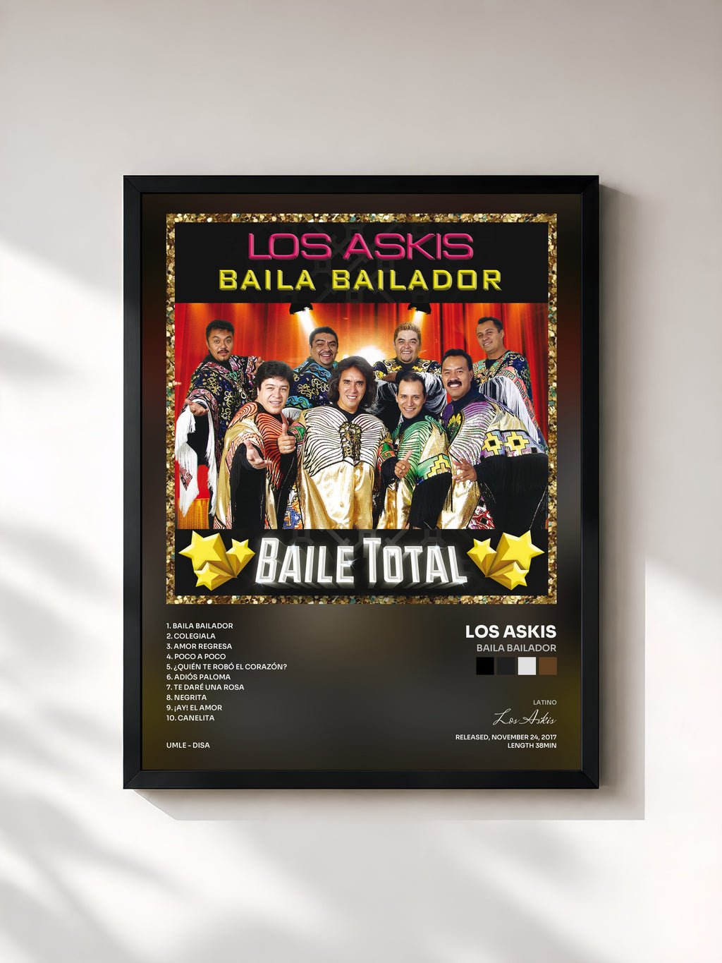 #noir Tableau de l'album Baila Bailador de Los Askis, cadre noir, imprimé et encadré en France