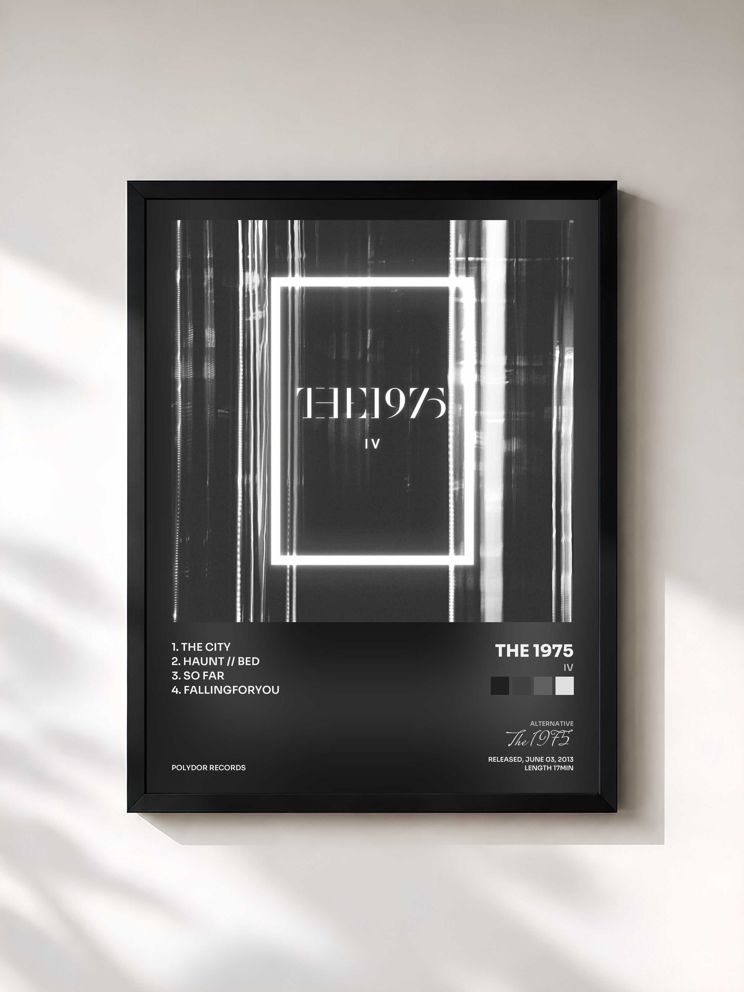 #noir Tableau de l'album IV de The 1975, cadre noir, imprimé et encadré en France