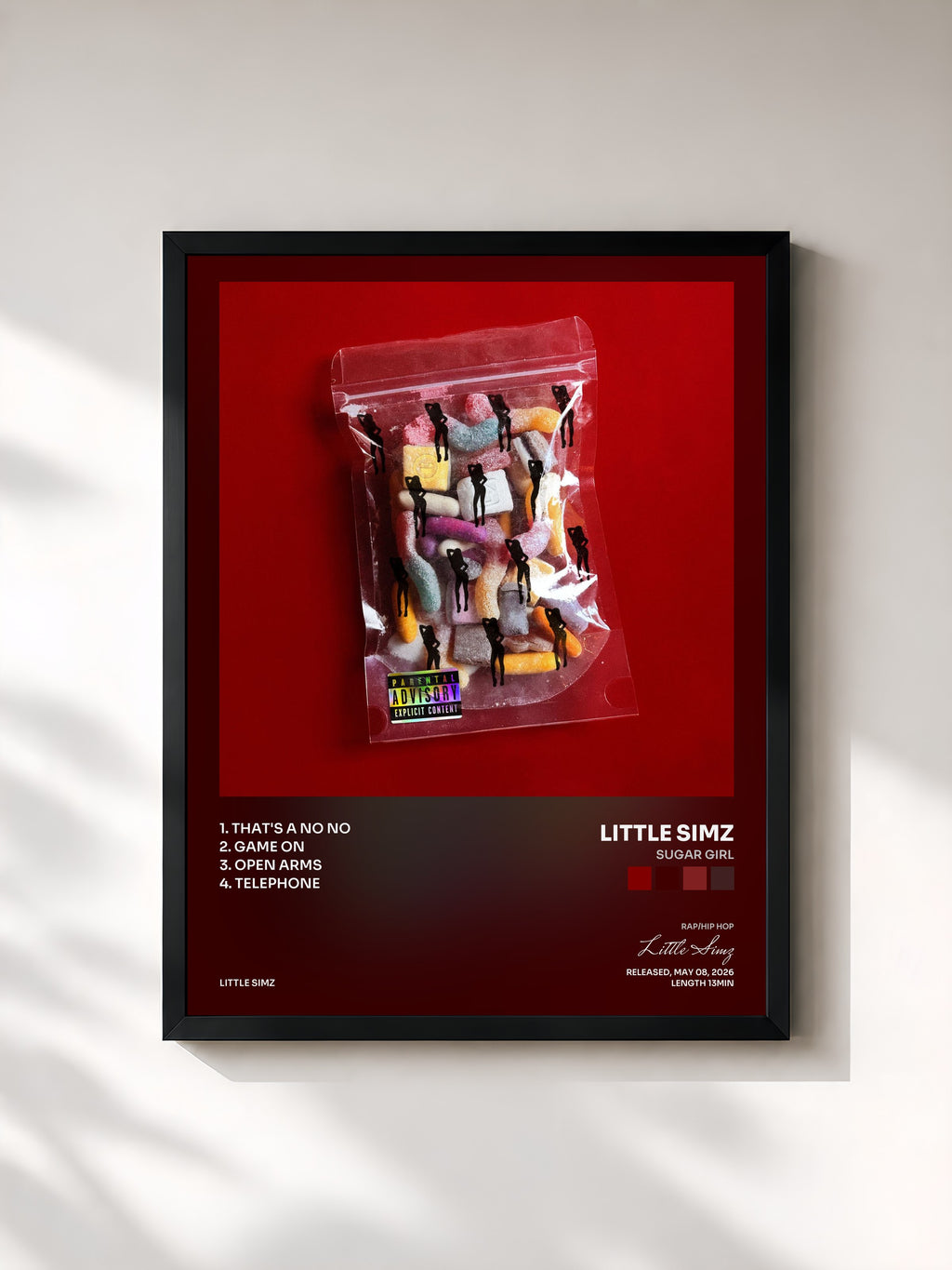 #noir Tableau de l'album Sugar Girl de Little Simz, cadre noir, imprimé et encadré en France