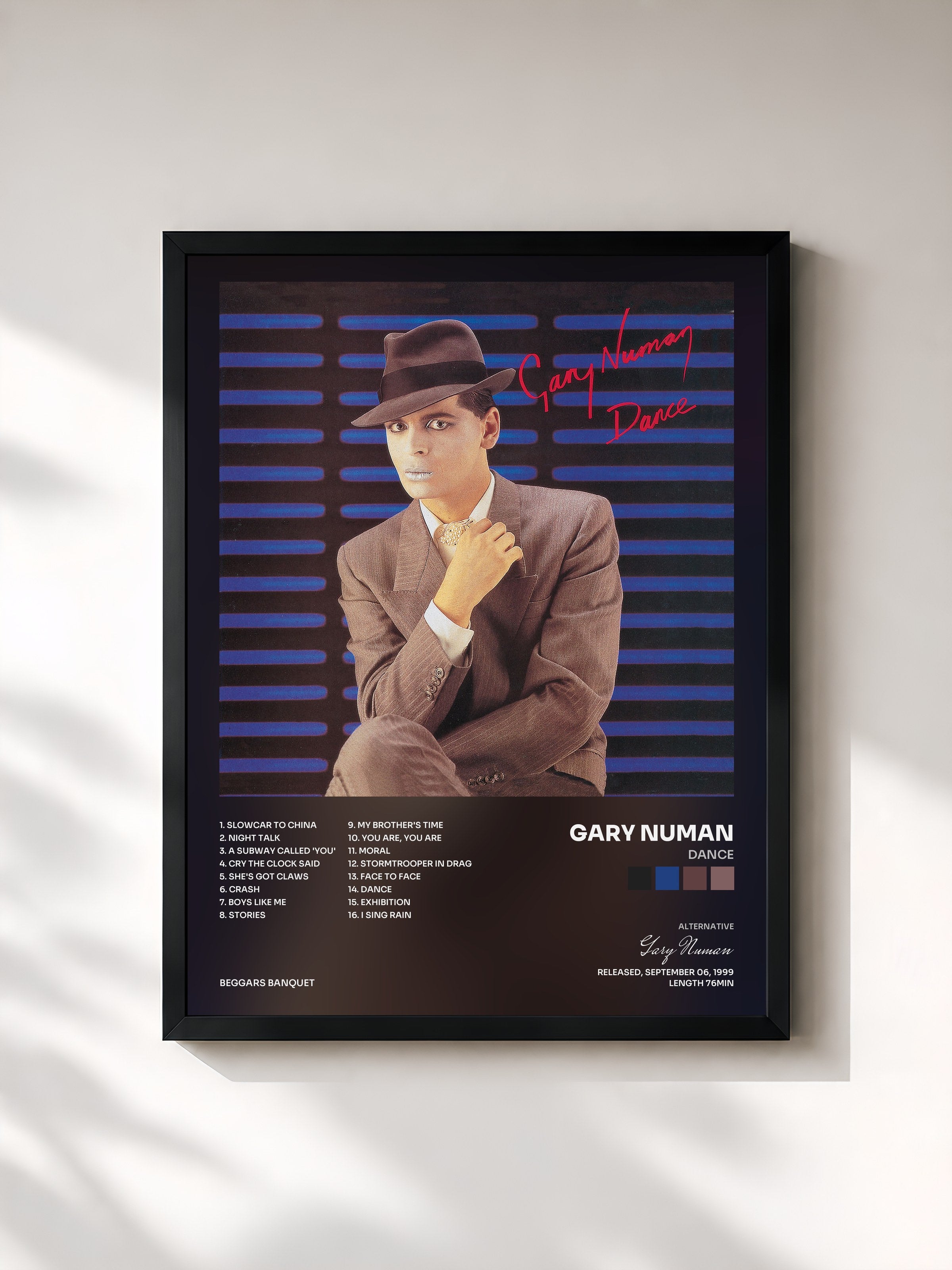 #noir Tableau de l'album Dance de Gary Numan, cadre noir, imprimé et encadré en France