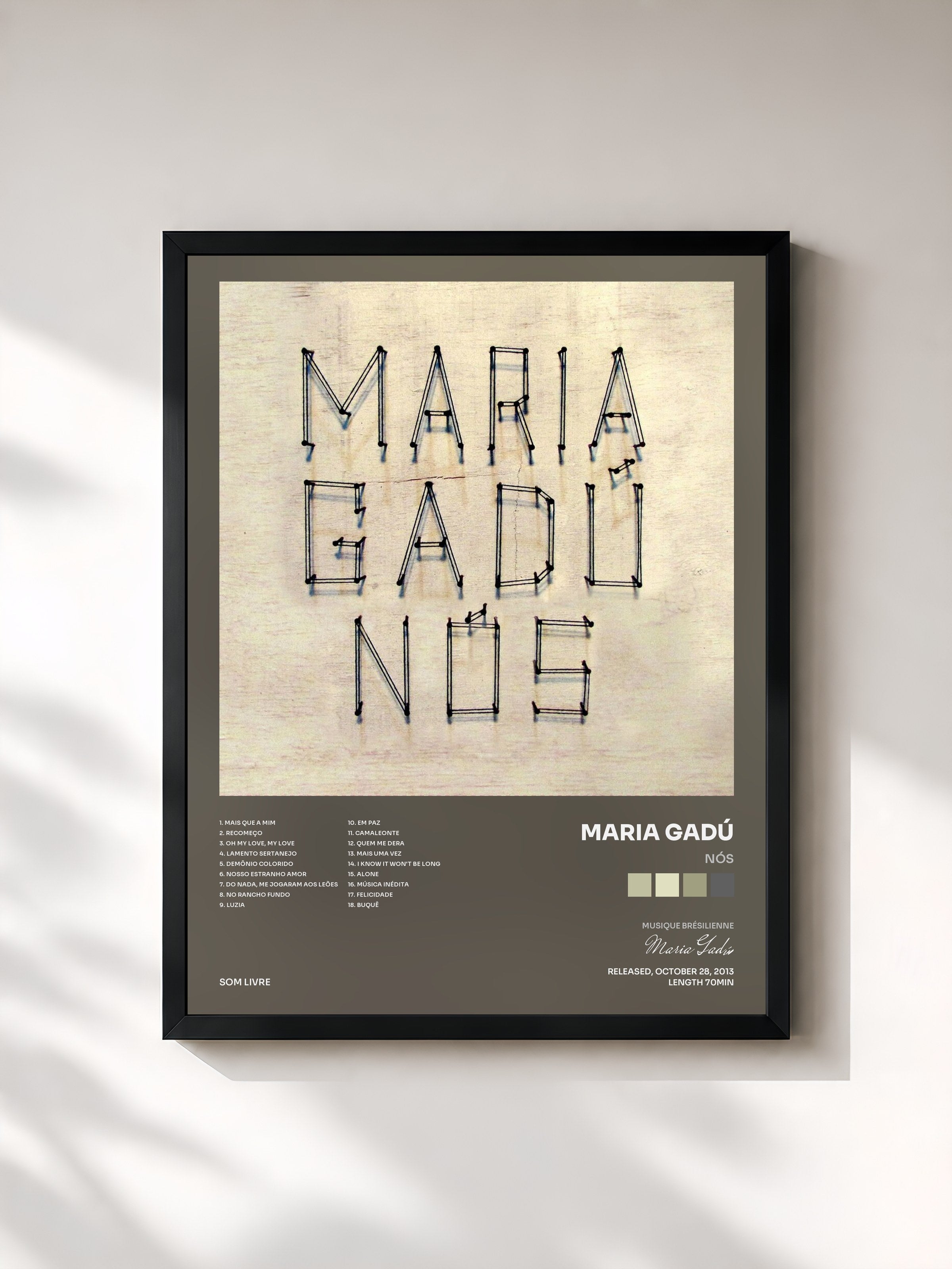 #noir Tableau de l'album Nós de Maria Gadú, cadre noir, imprimé et encadré en France
