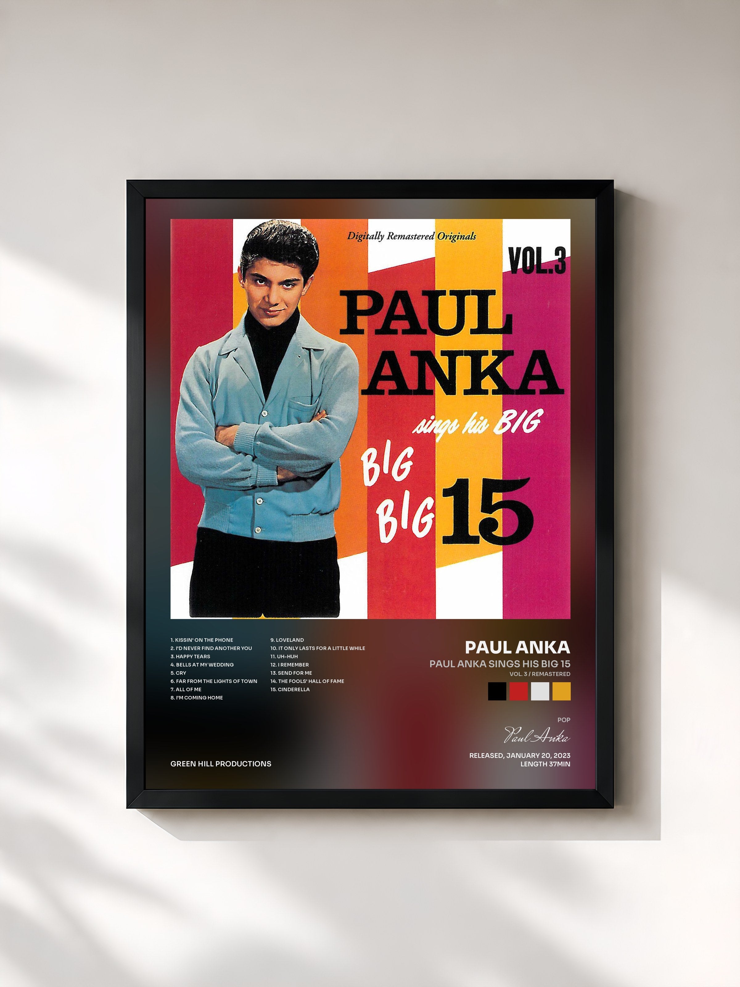 #noir Tableau de l'album Paul Anka Sings His Big 15 (Vol. 3 / Remastered) de Paul Anka, cadre noir, imprimé et encadré en France