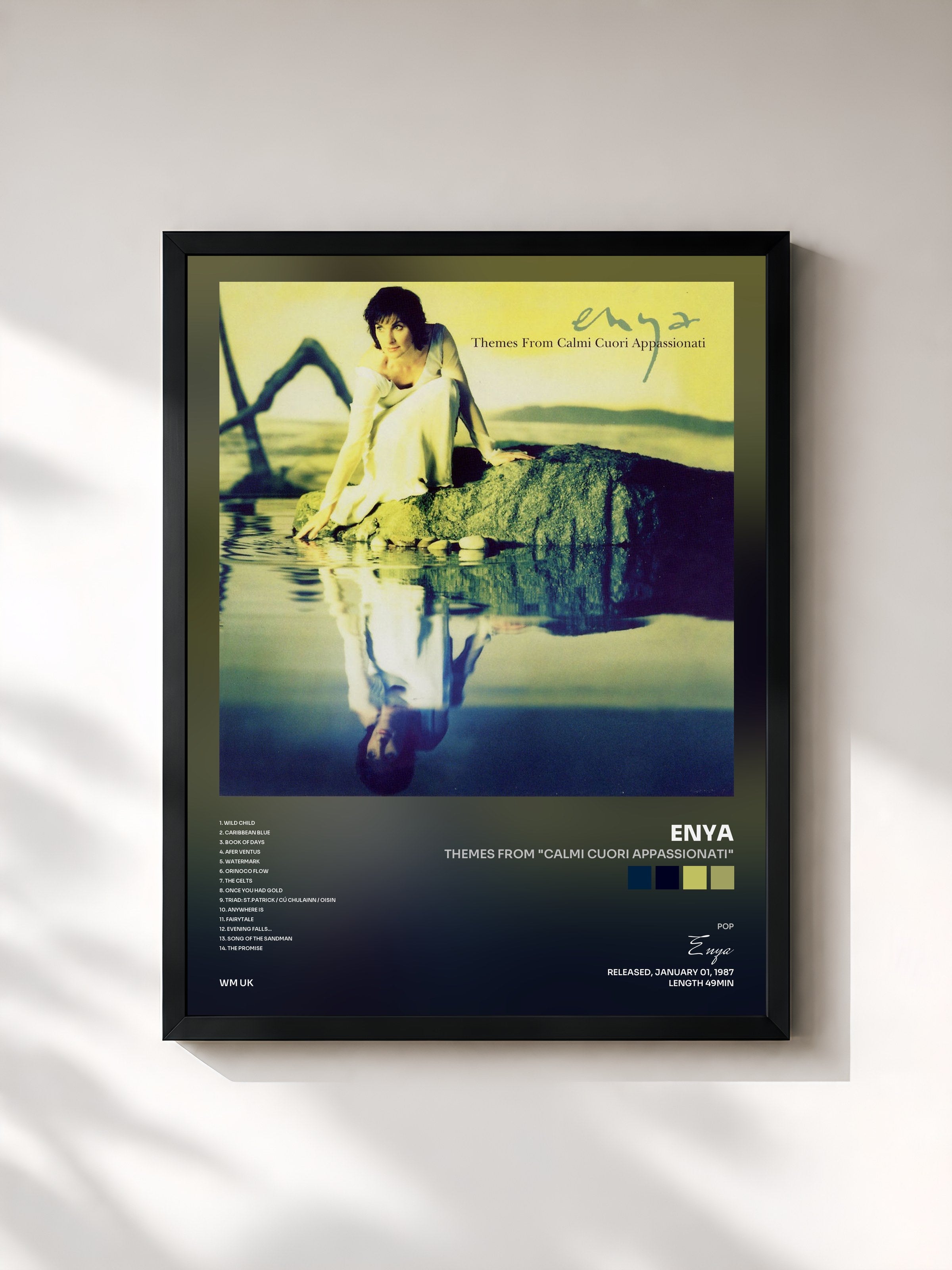 #noir Tableau de l'album Themes From "Calmi Cuori Appassionati" de Enya, cadre noir, imprimé et encadré en France