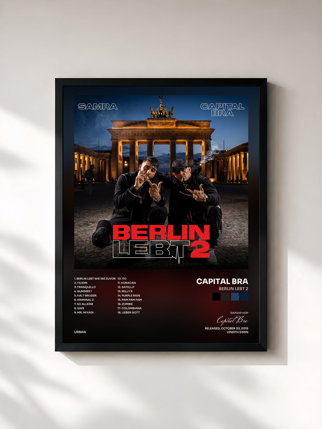 #noir Tableau de l'album Berlin lebt 2 de Capital Bra, cadre noir, imprimé et encadré en France